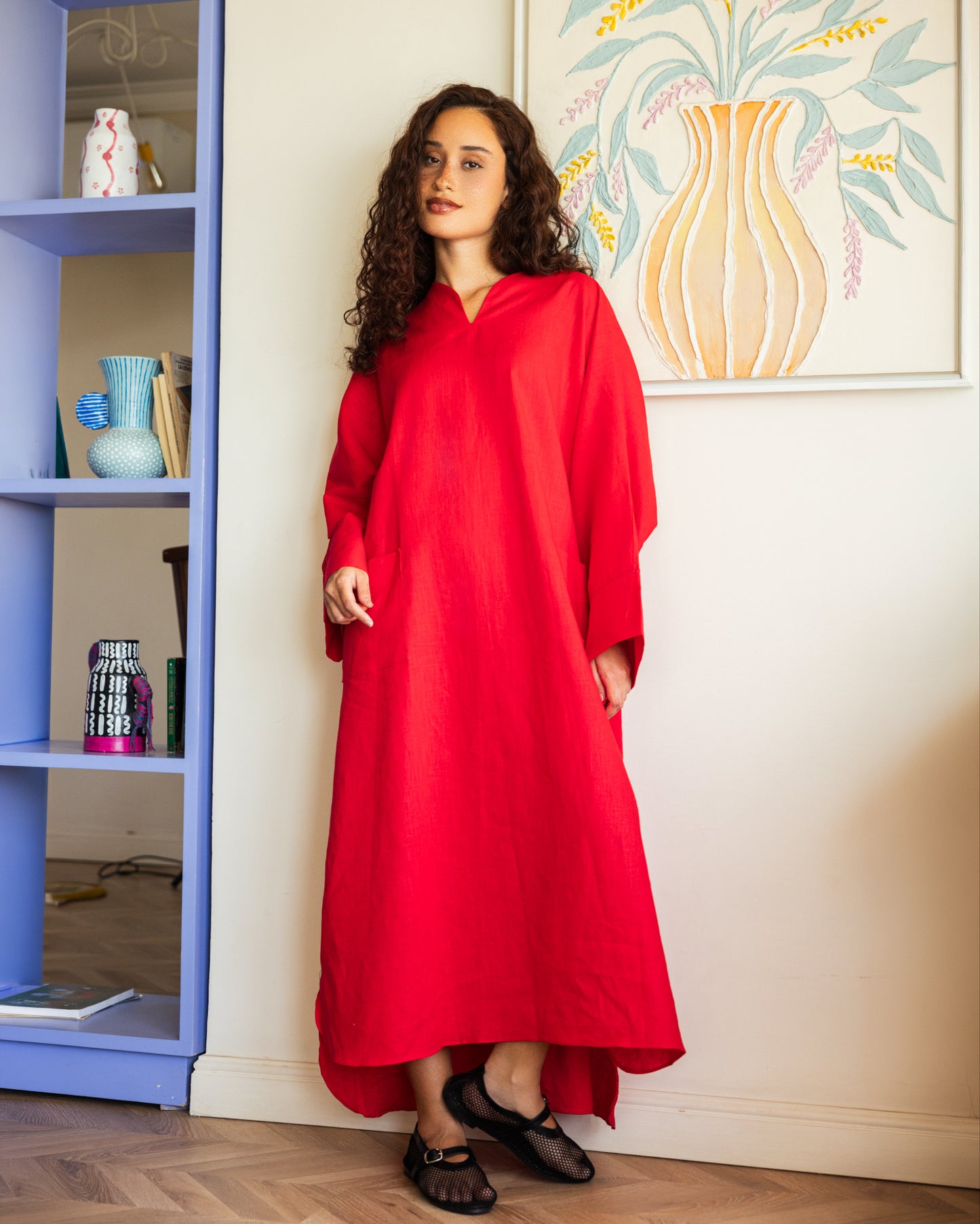 pure linen Dress_Red