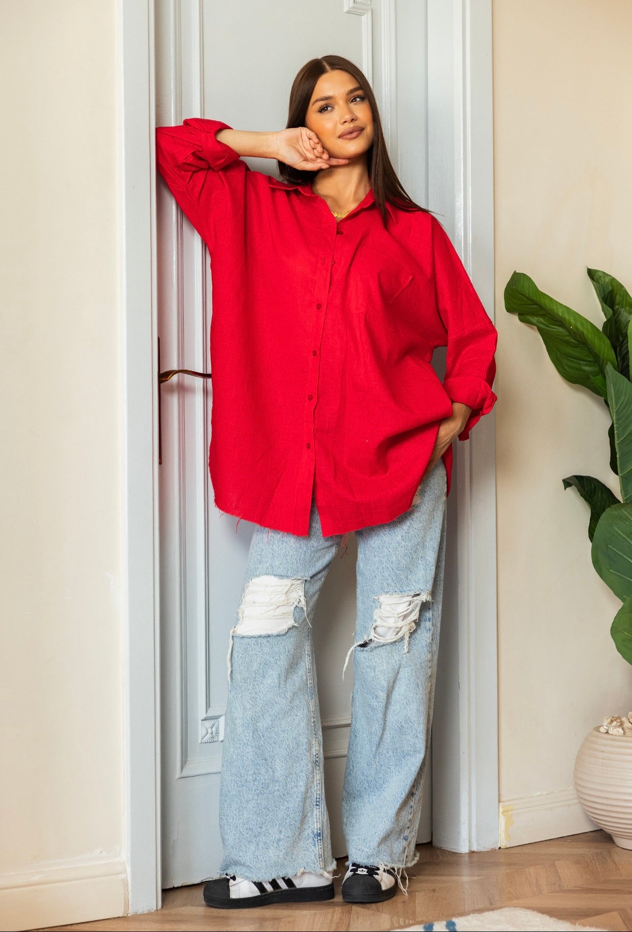 oversized linen shirt _Red