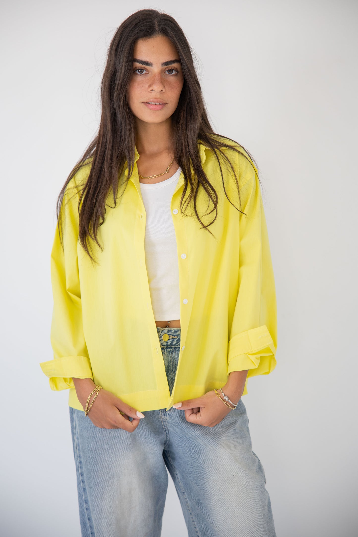 Cropped poplin shirt_Yellow
