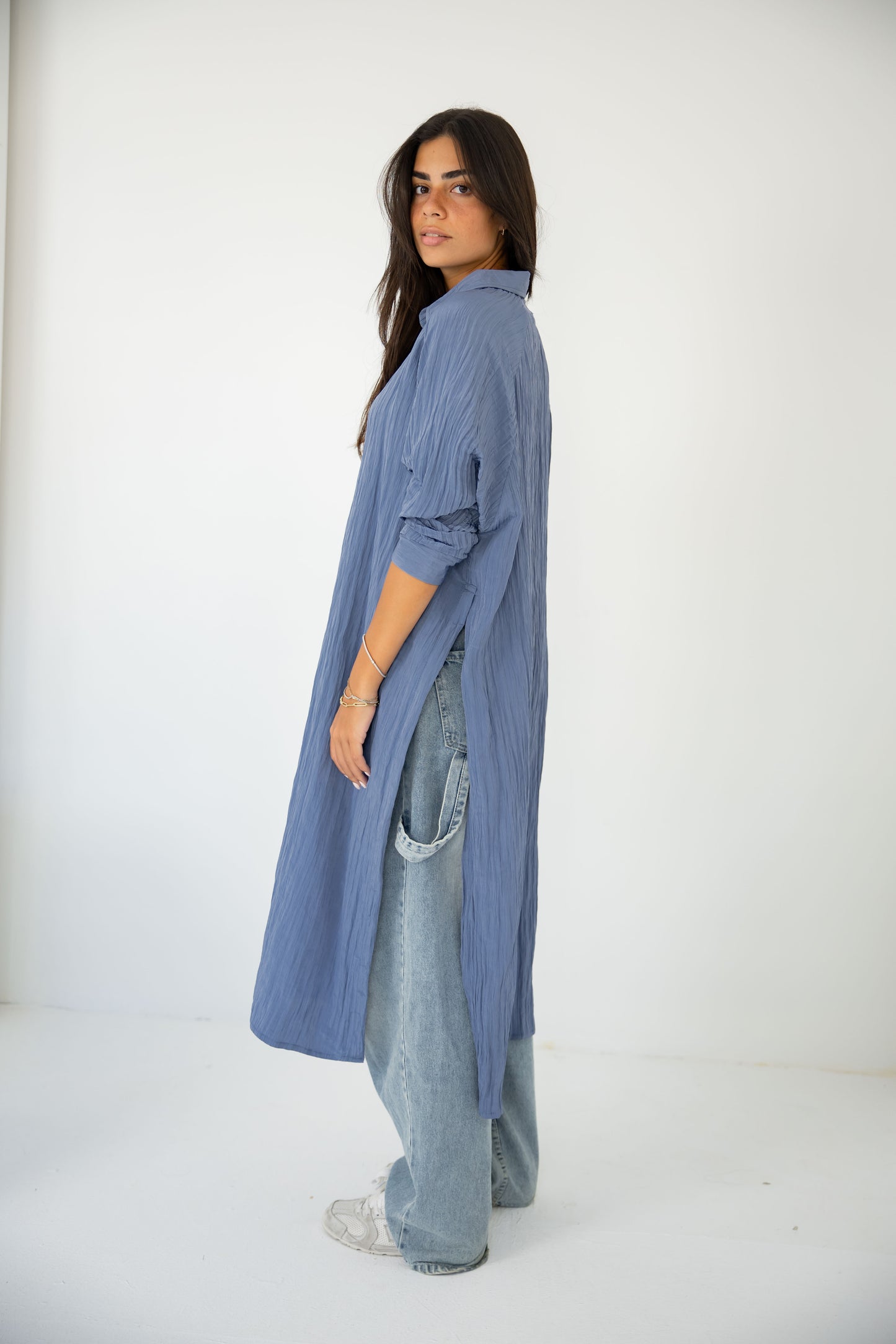 Metallic Long Shirt_Dusty Blue