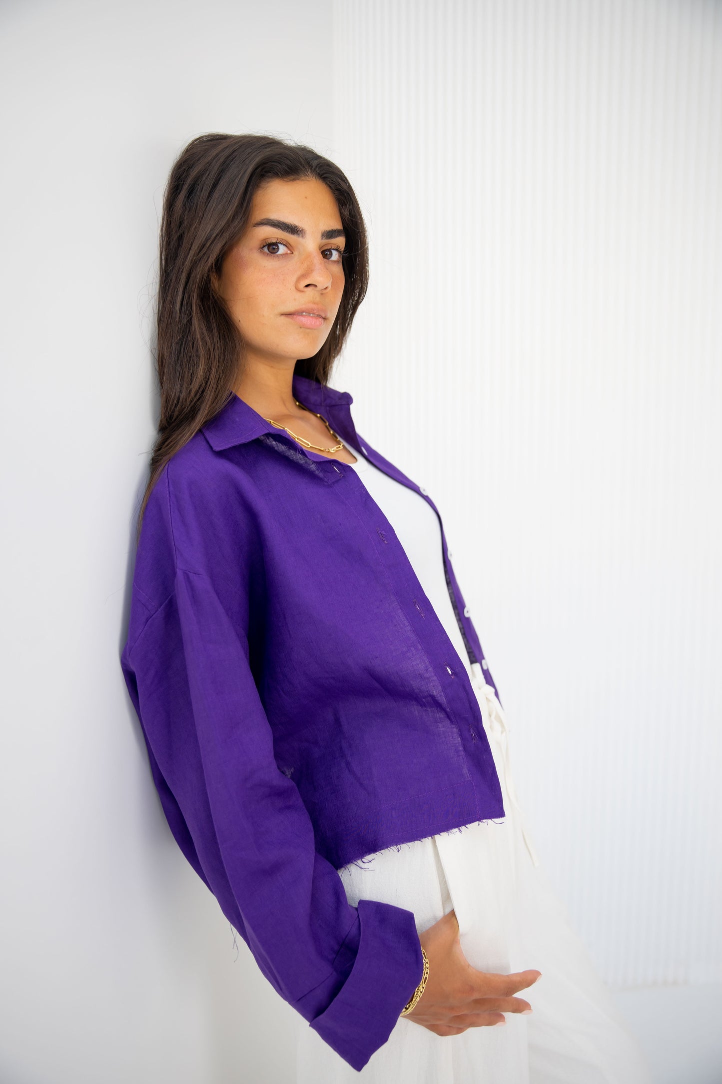 Cropped linen shirt_purple