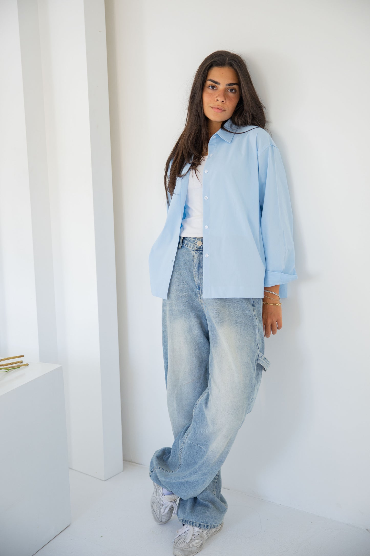 Cropped poplin shirt_baby blue