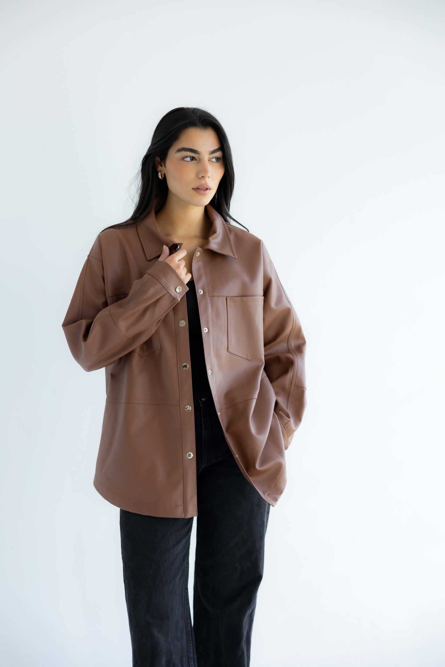 Bold Leather Shirt_Camel