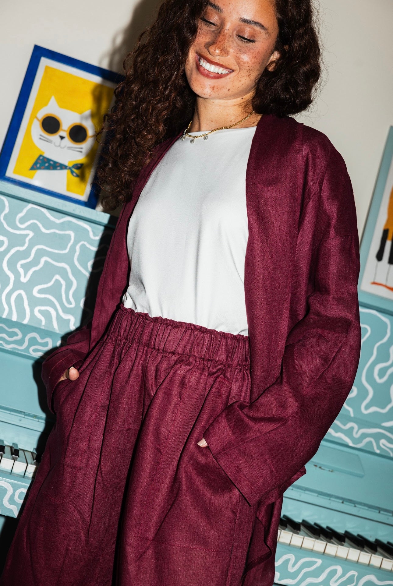 Linen open Set_Burgundy