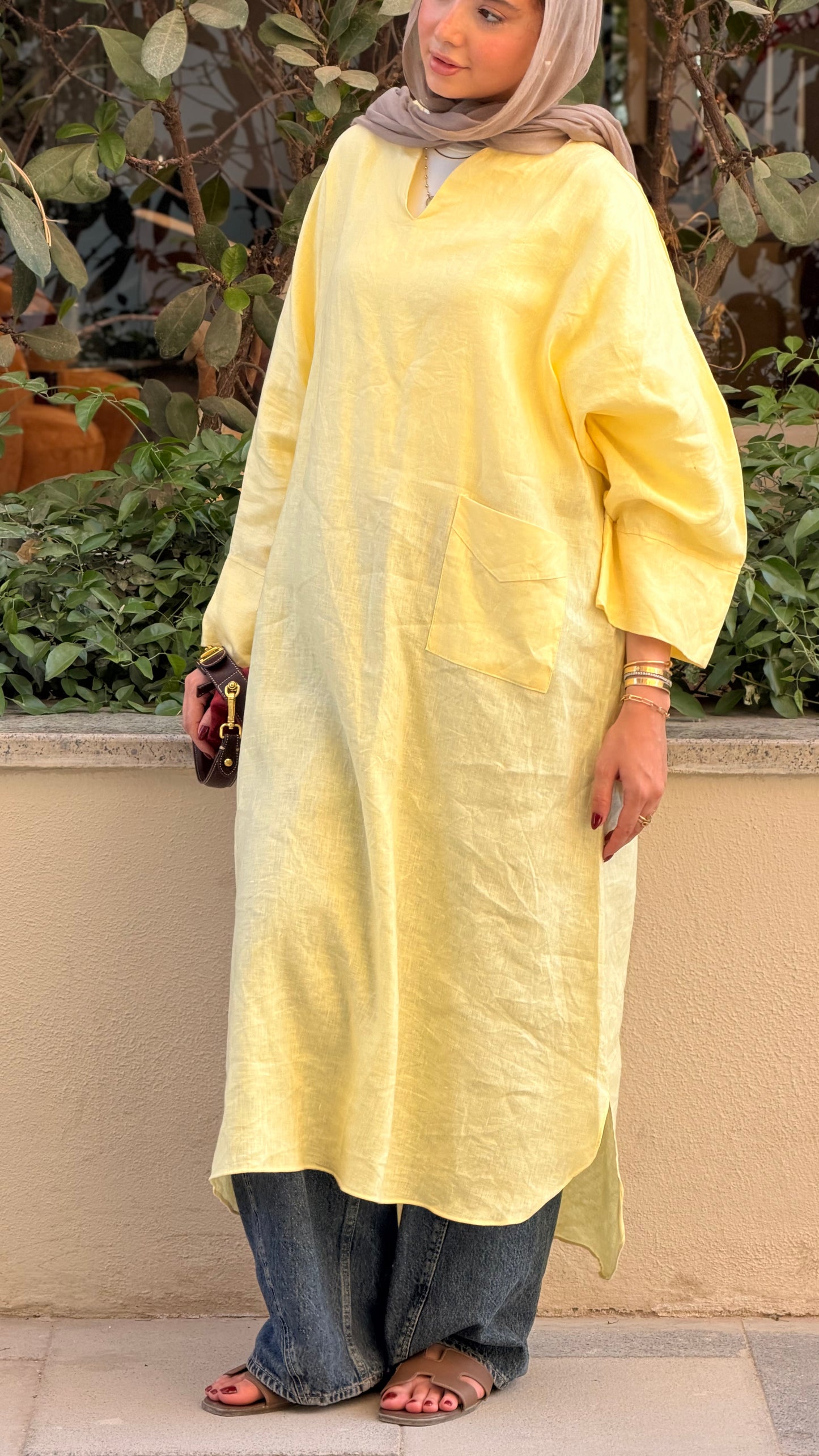 Pure linen dress_butter yellow