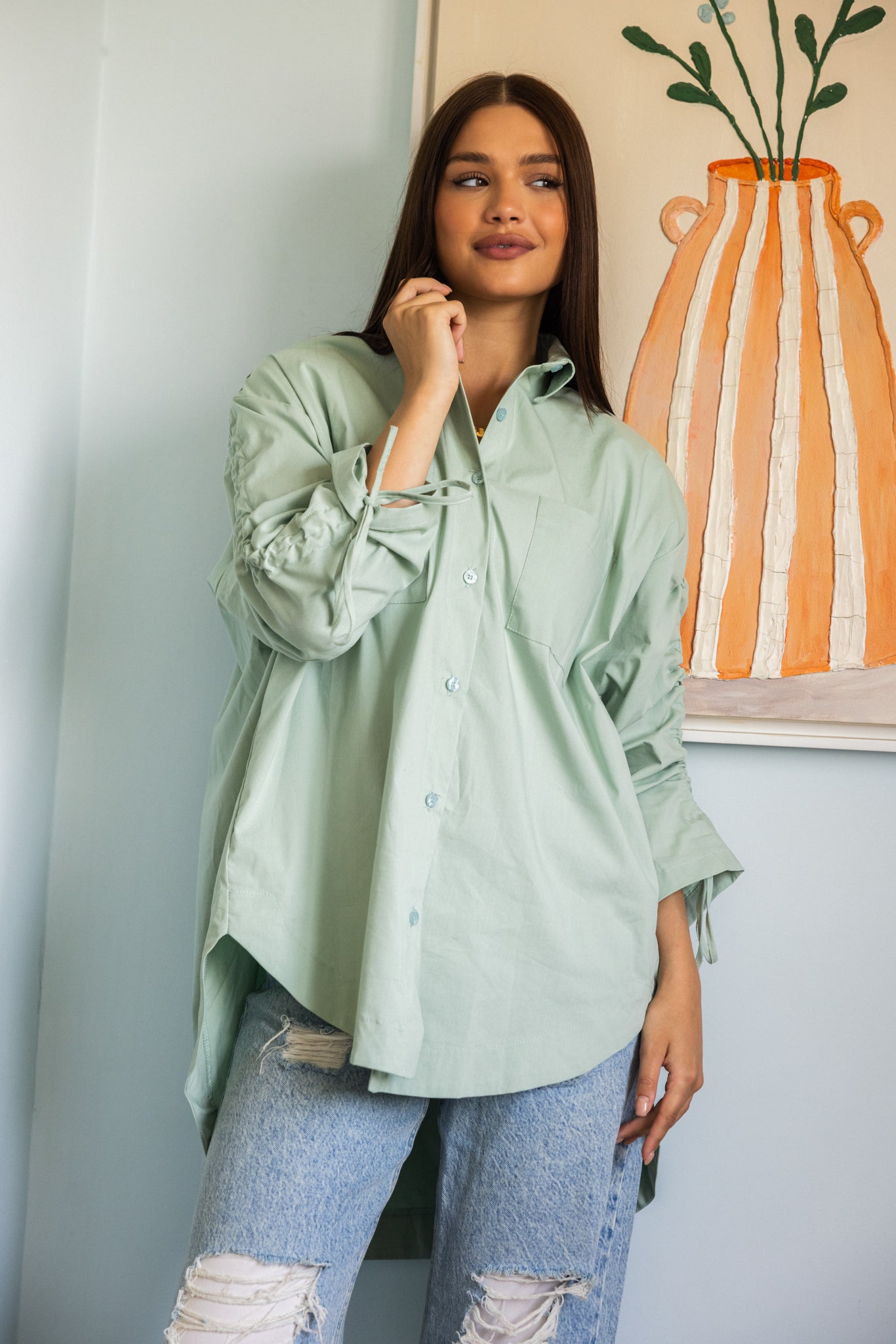 Tie sleeves shirt_Mint green