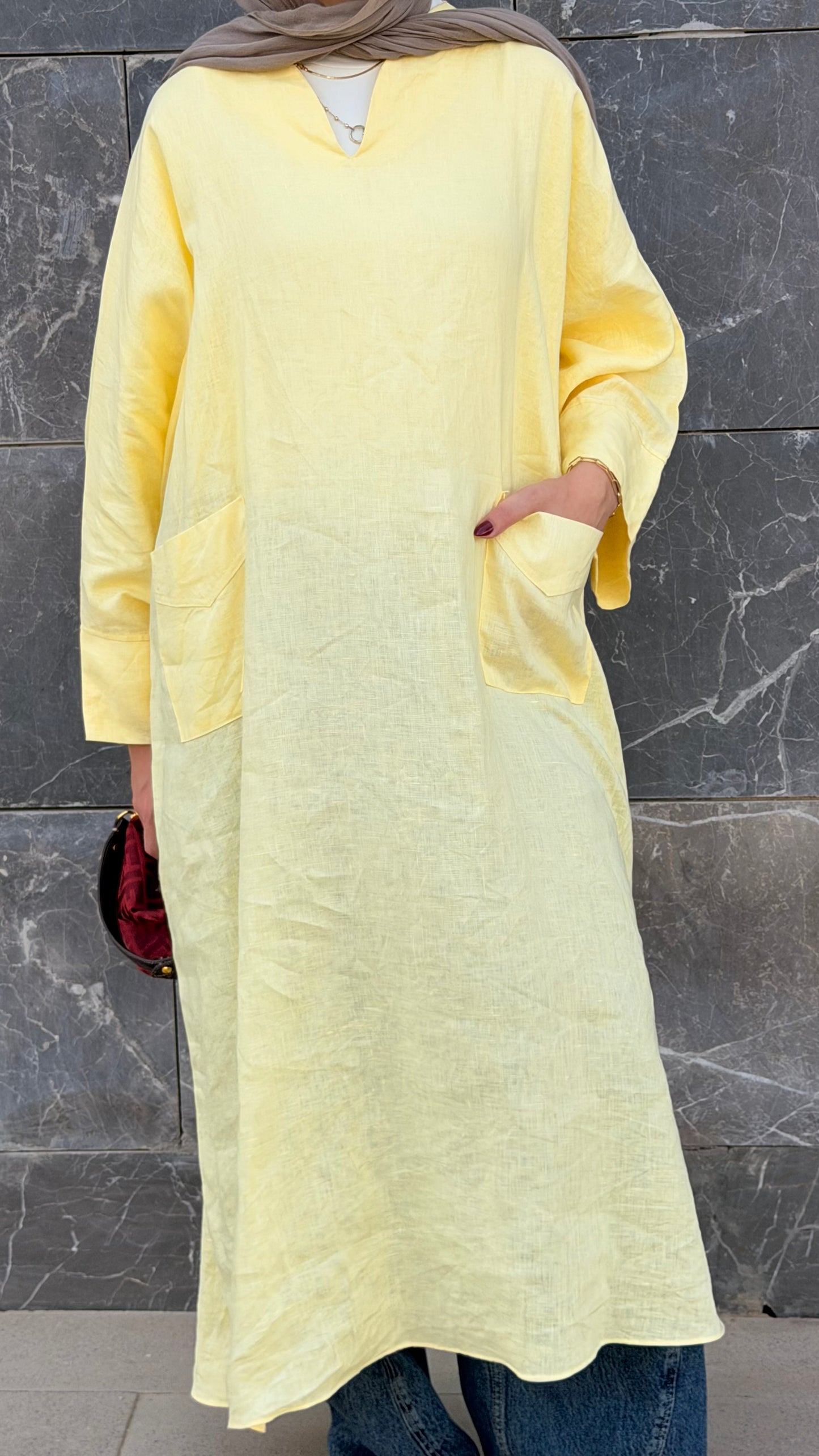 Pure linen dress_butter yellow