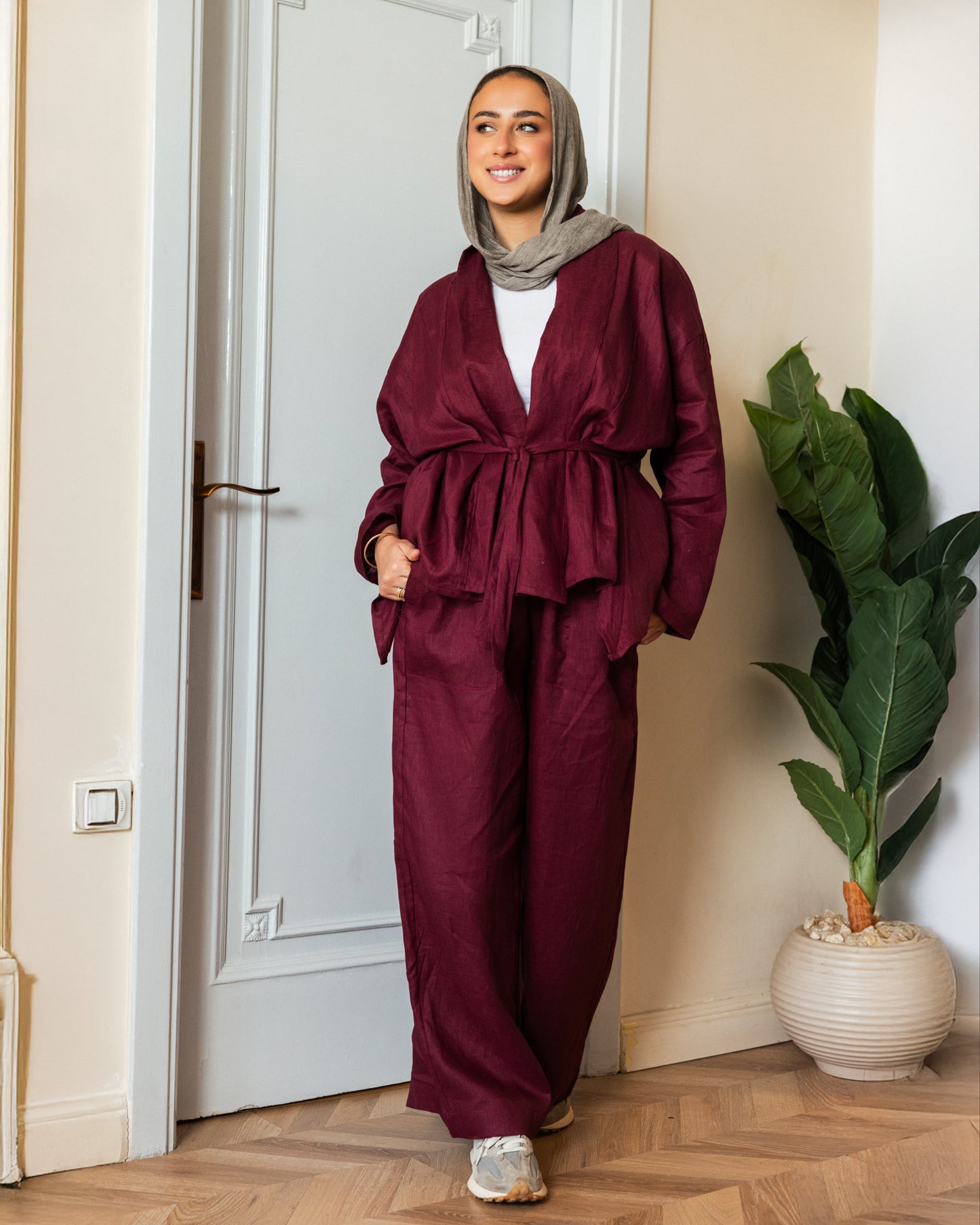 Linen open Set_Burgundy