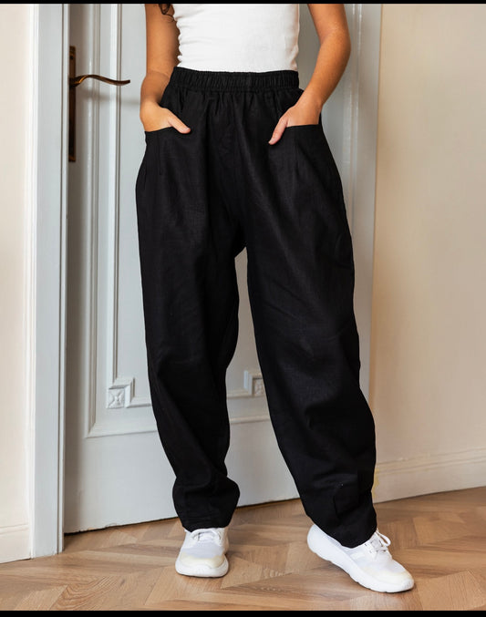 Balloon linen pants _Black