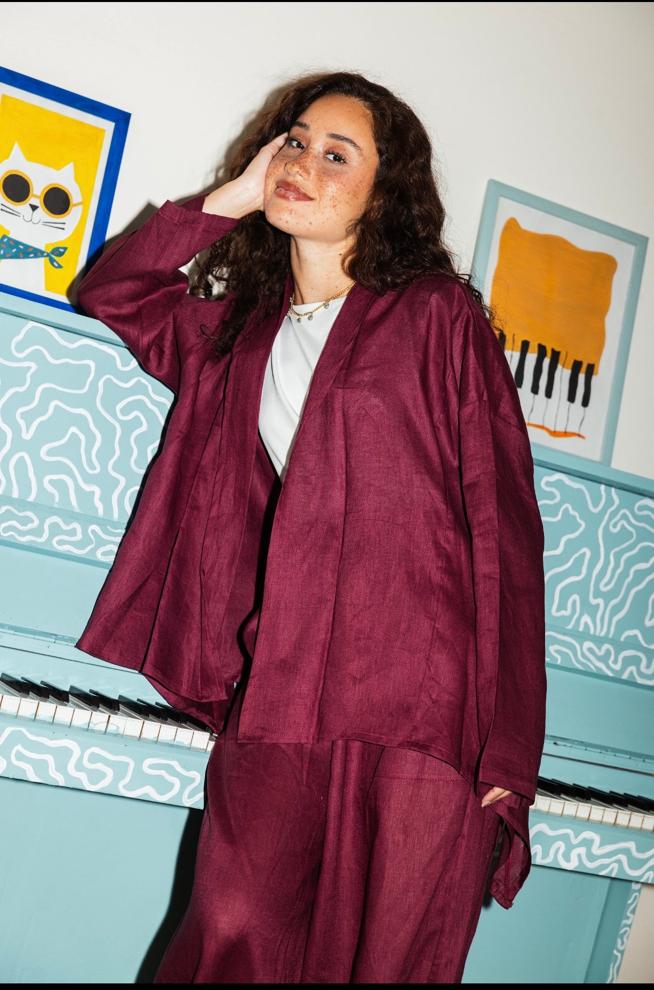 Linen open Set_Burgundy