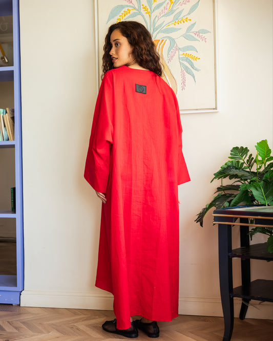pure linen Dress_Red