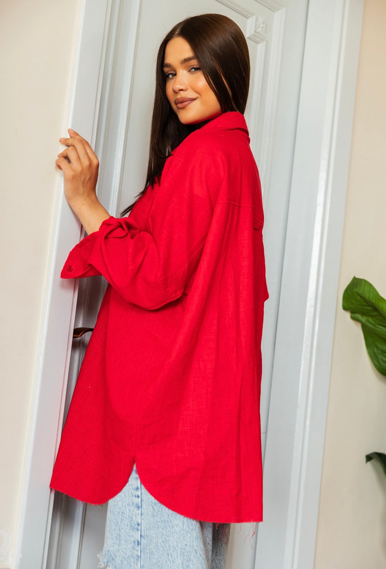 oversized linen shirt _Red