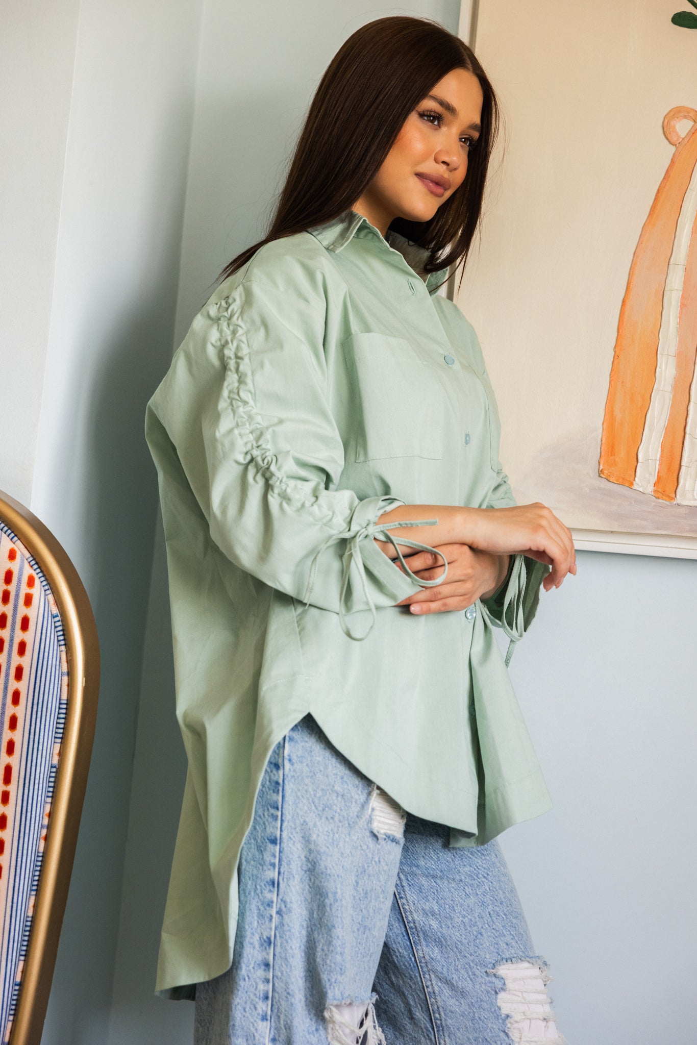 Tie sleeves shirt_Mint green