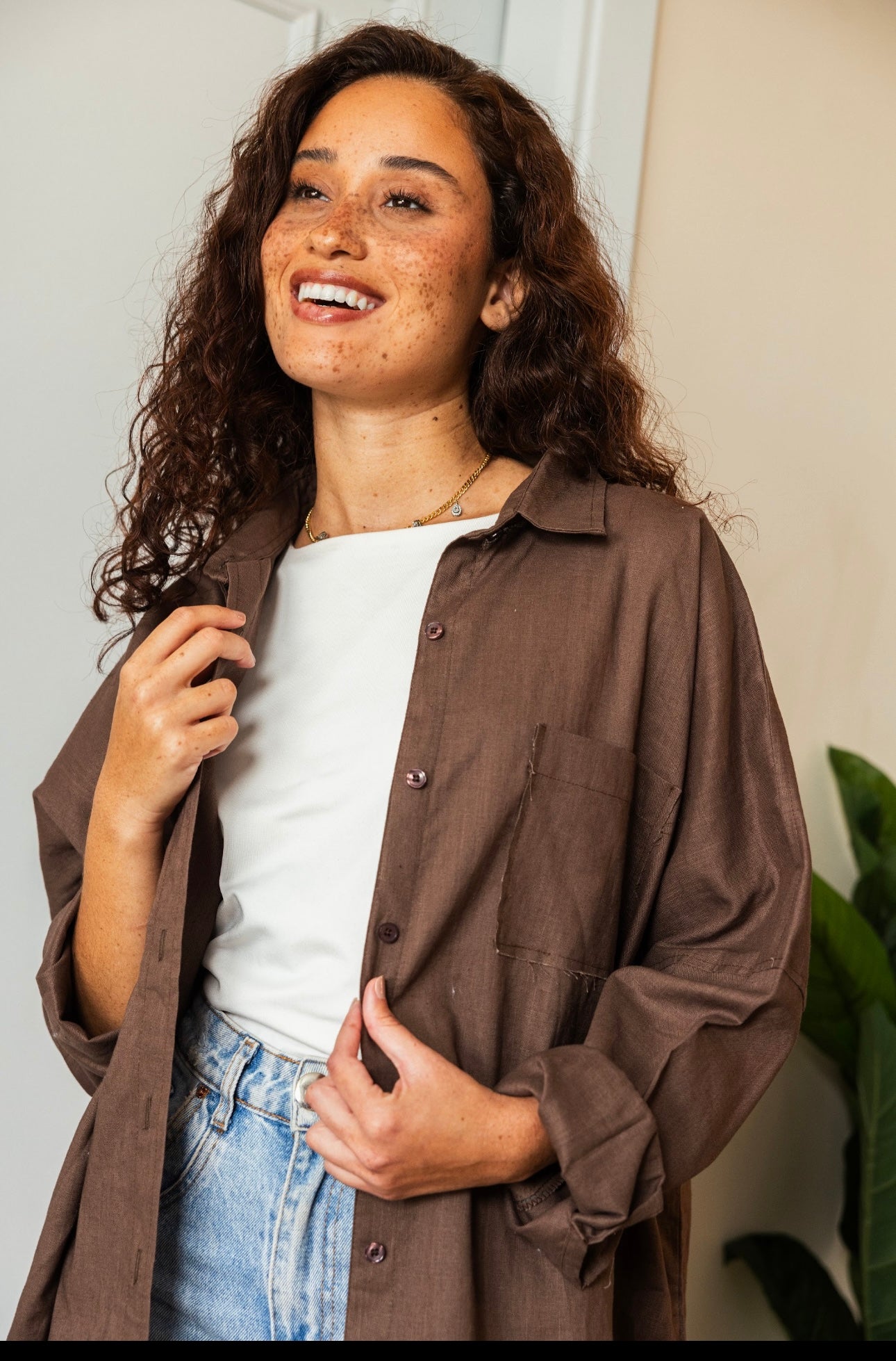 Oversized linen shirt_Brown