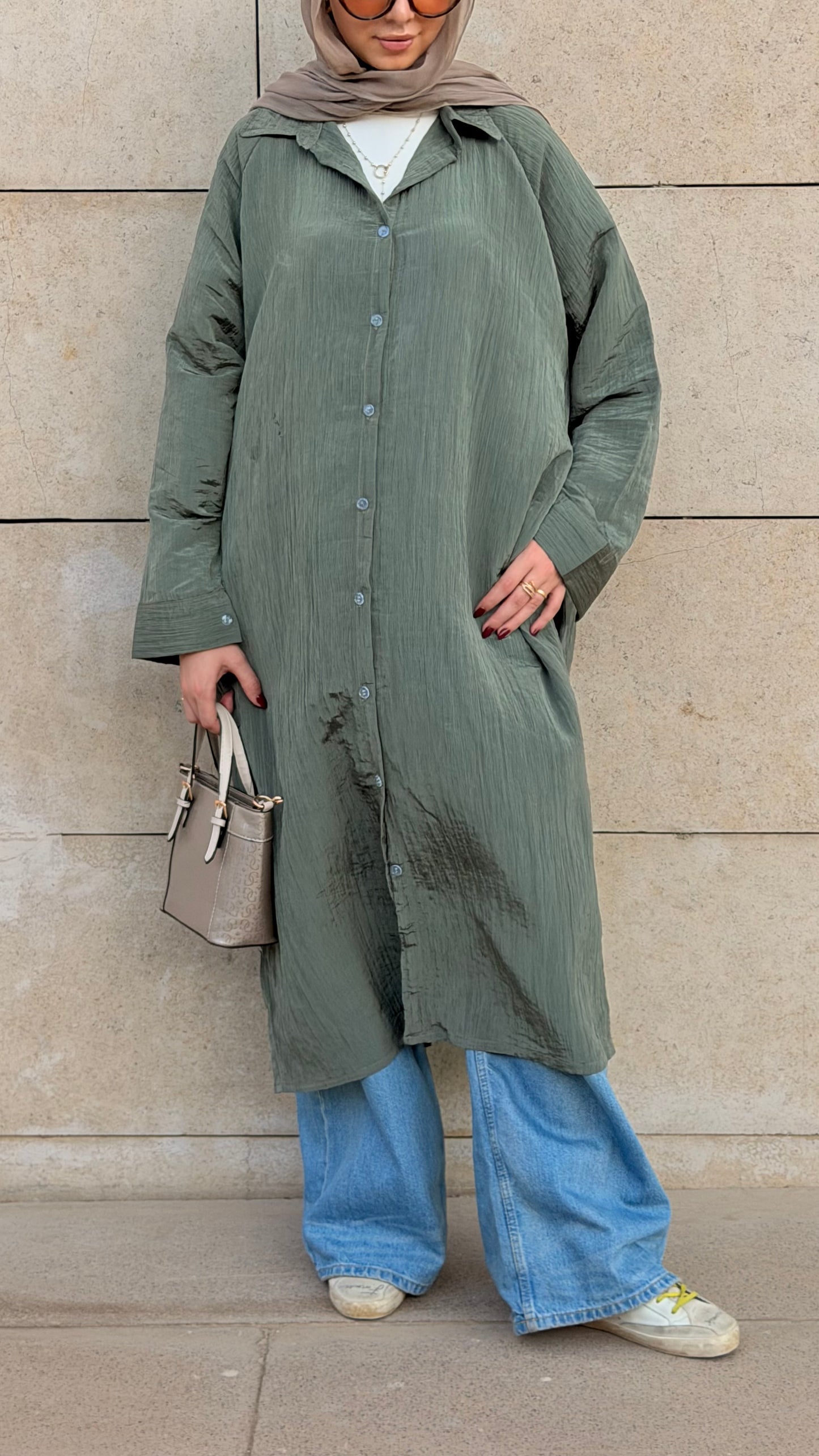 Metallic long shirt_Olive