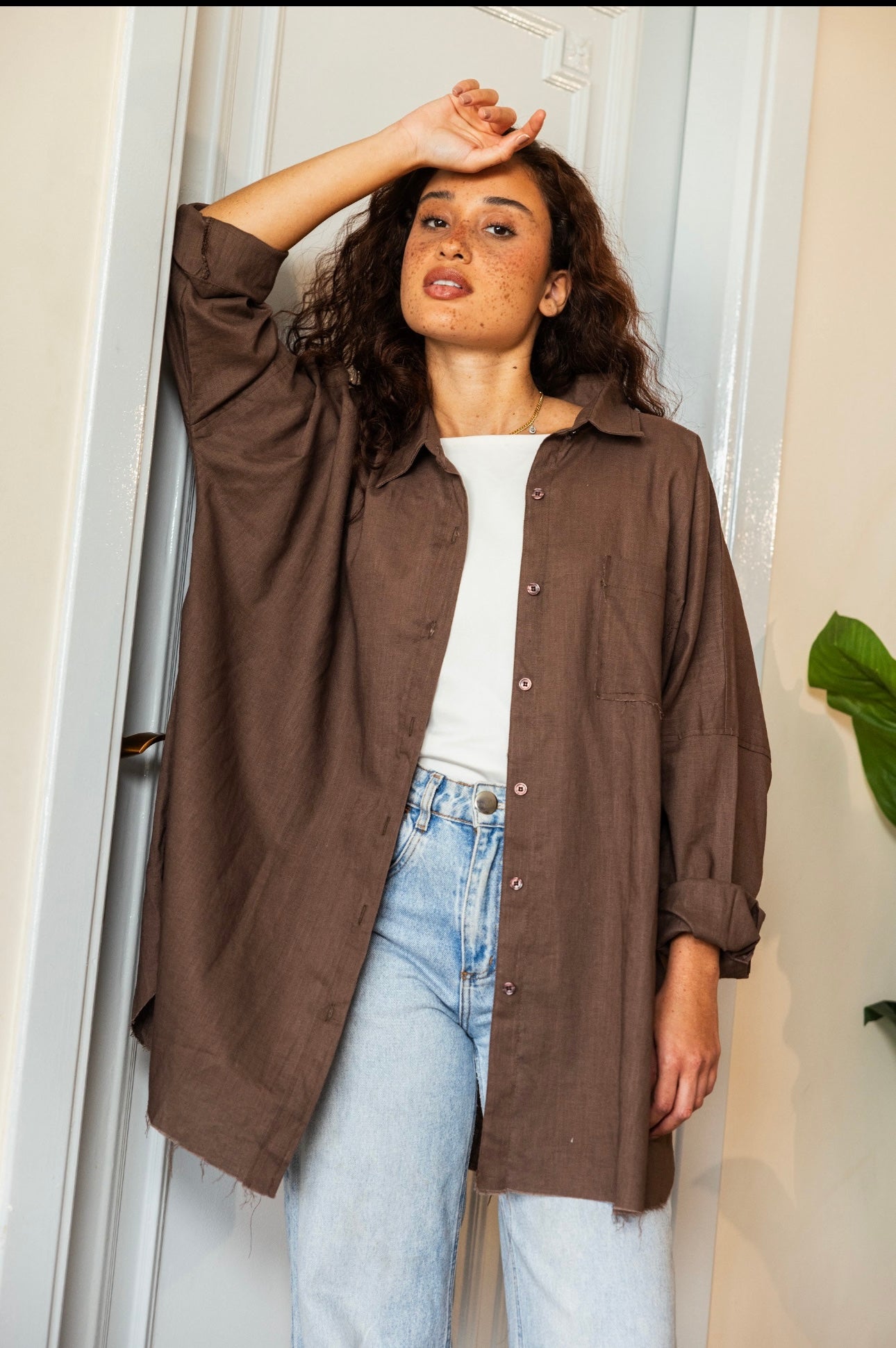 Oversized linen shirt_Brown