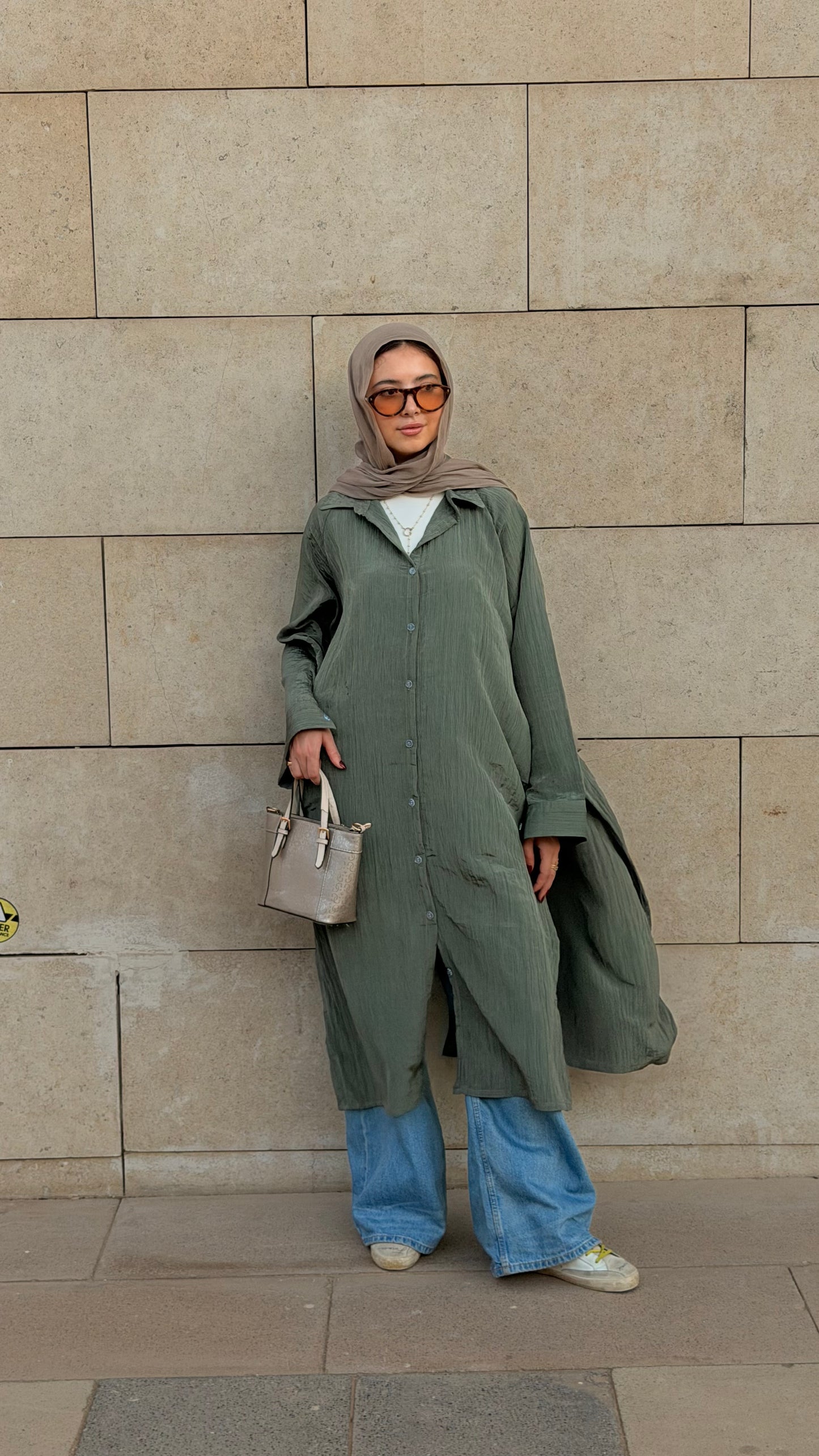 Metallic long shirt_Olive