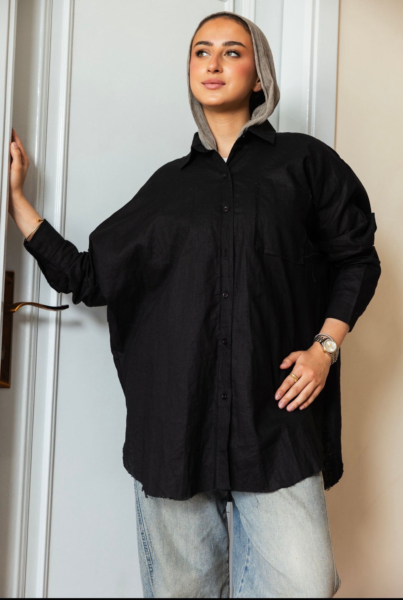 Oversized linen shirt _Black