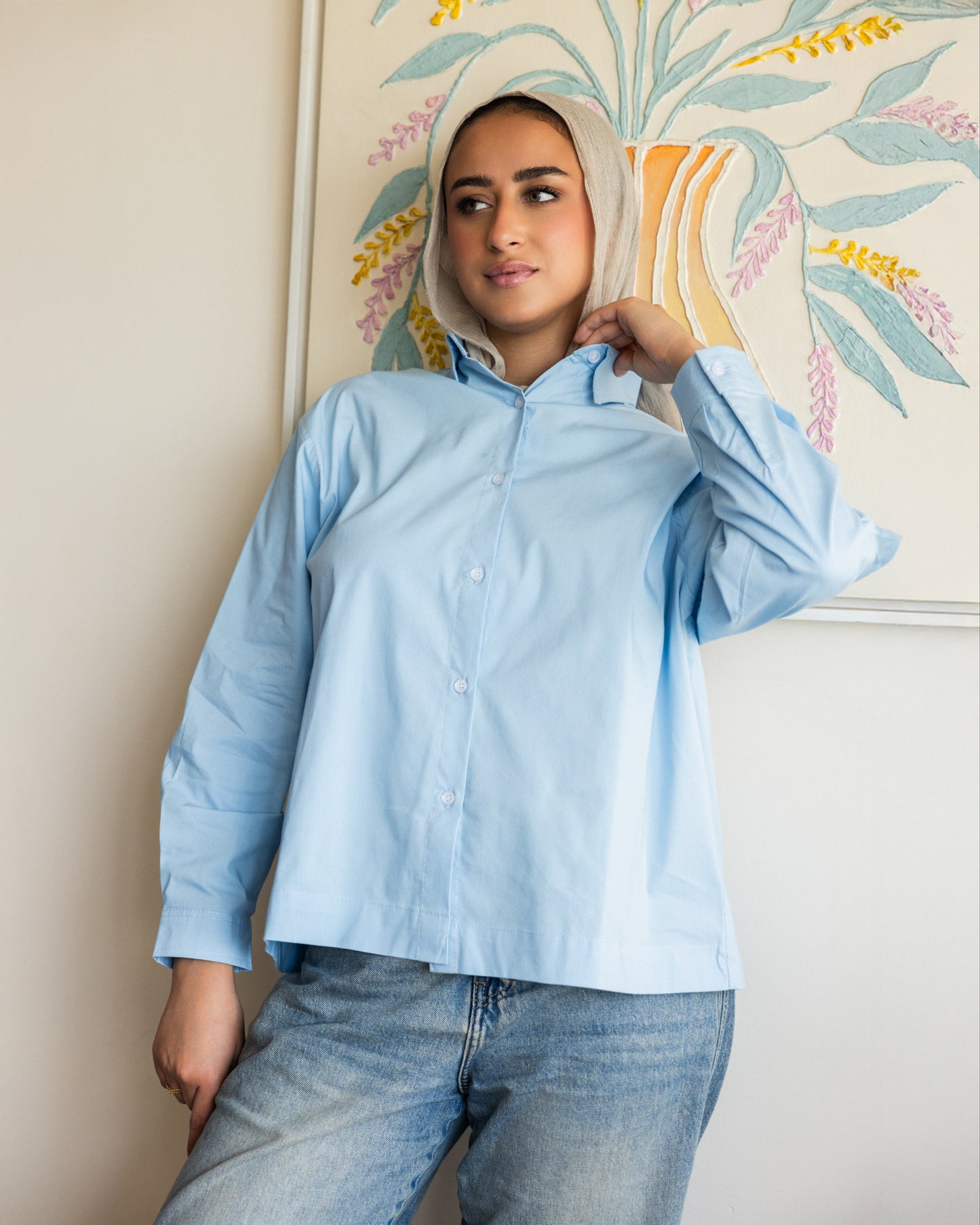 Cropped poplin shirt_baby blue
