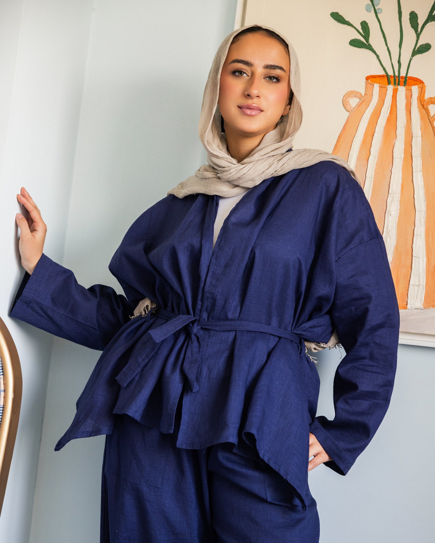 Linen open Set_Navy Blue
