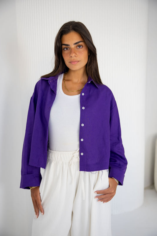 Cropped linen shirt_purple