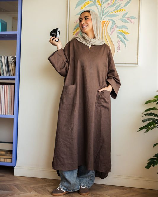Pure linen Dress_Brown