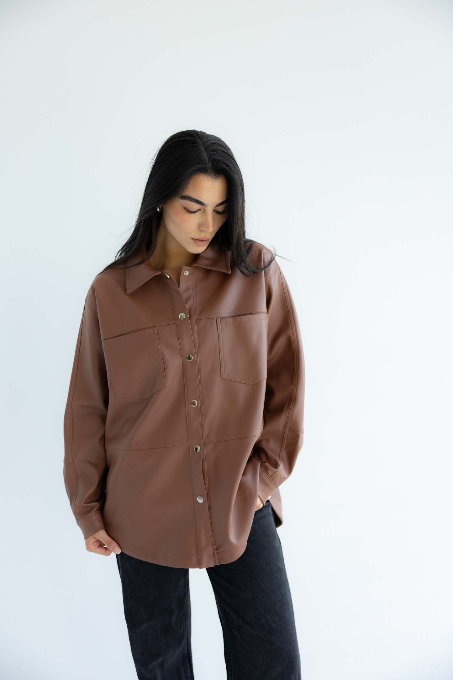 Bold Leather Shirt_Camel