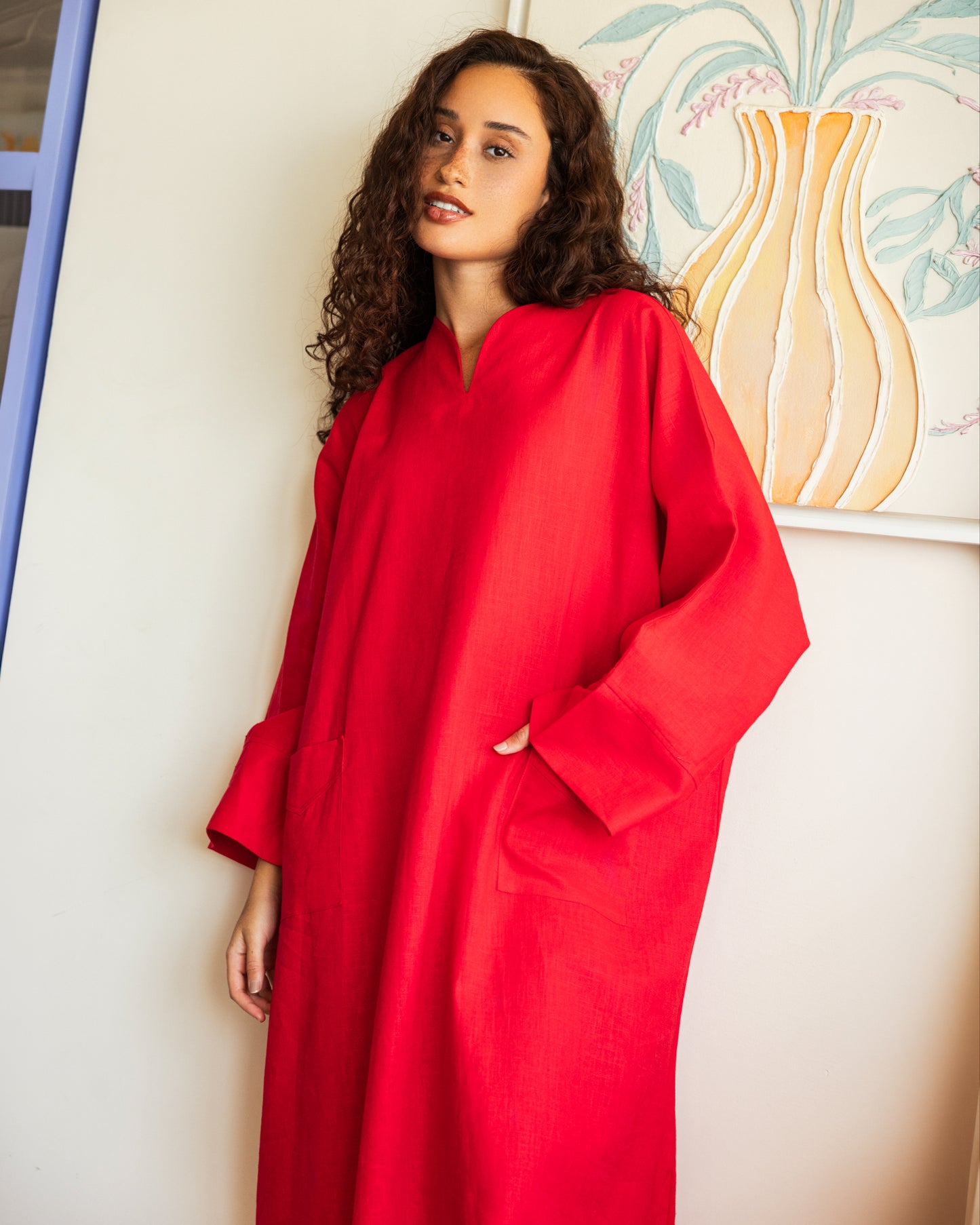pure linen Dress_Red