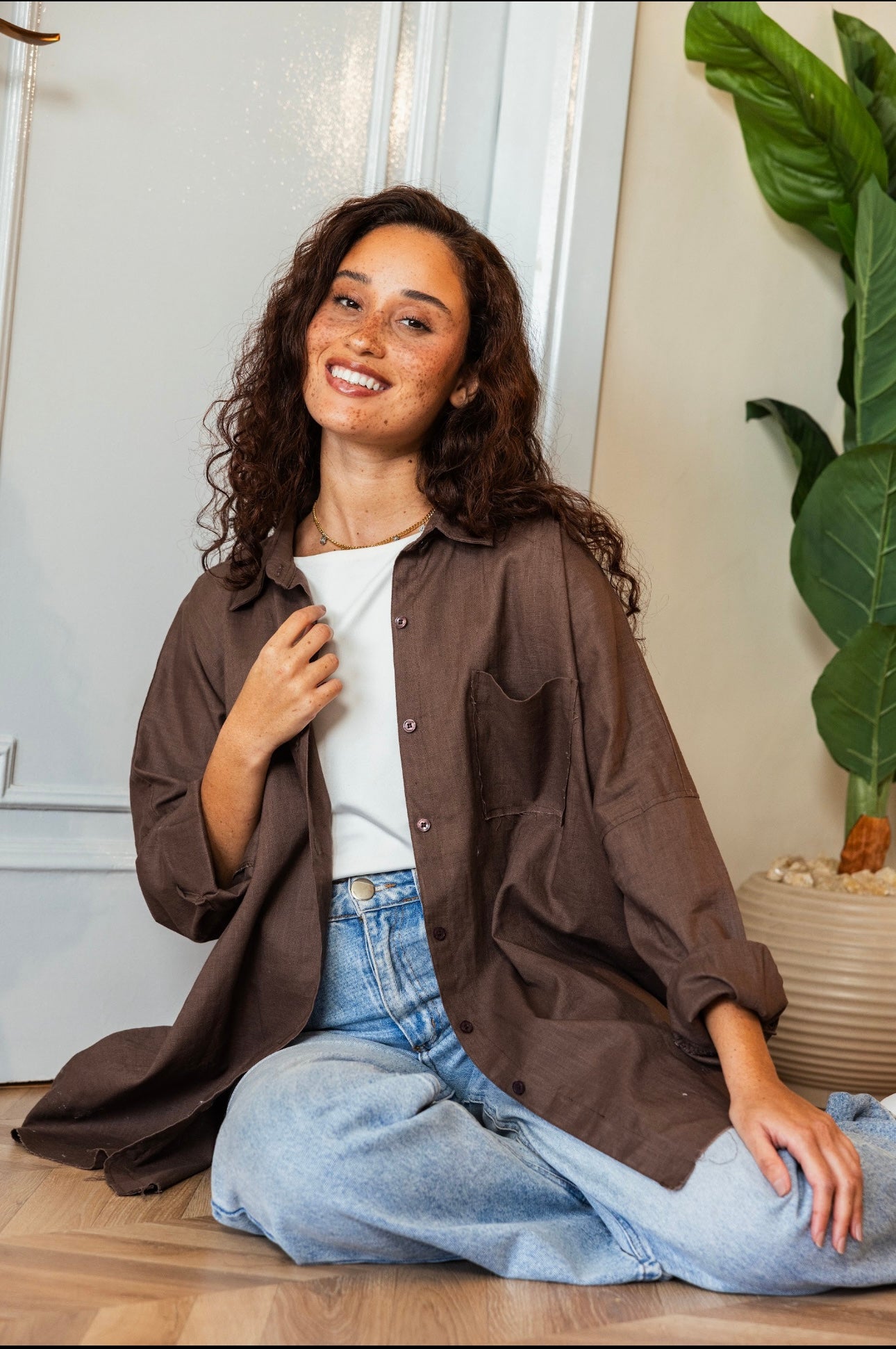 Oversized linen shirt_Brown