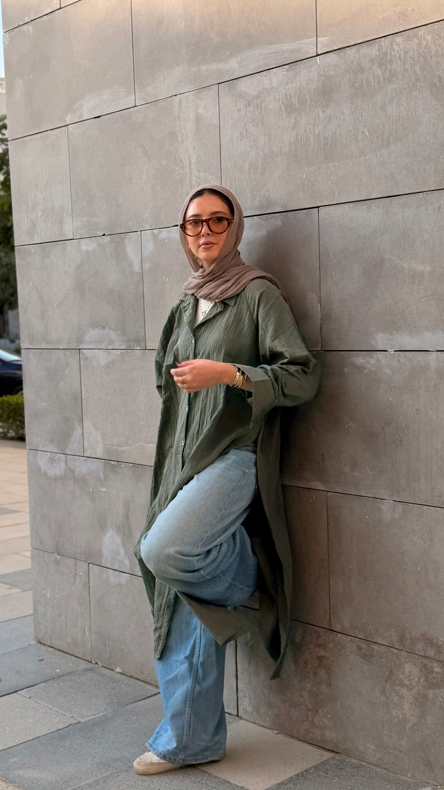 Metallic long shirt_Olive