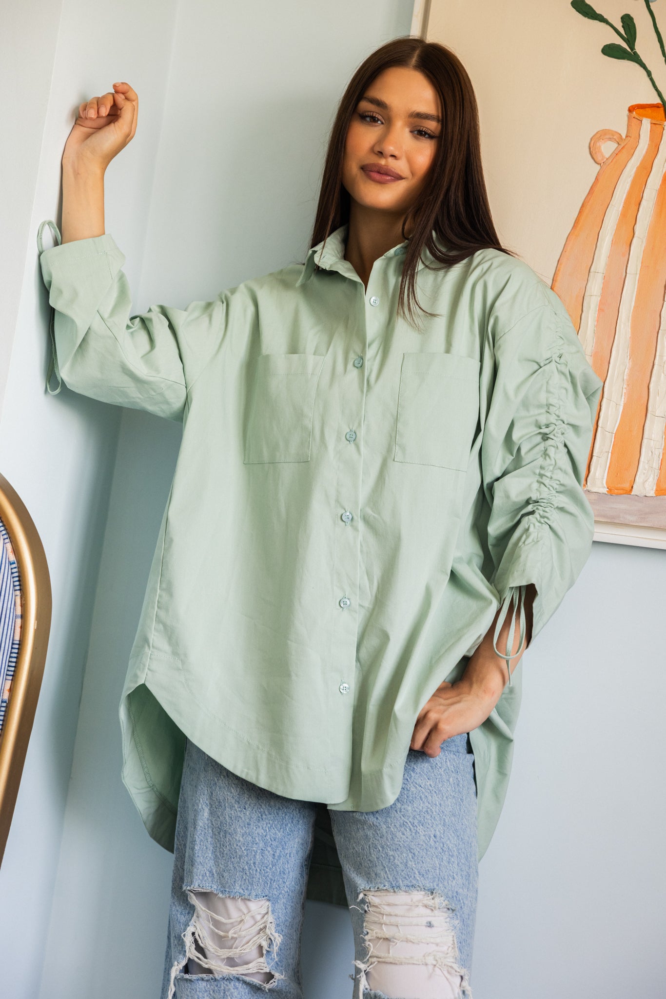 Tie sleeves shirt_Mint green