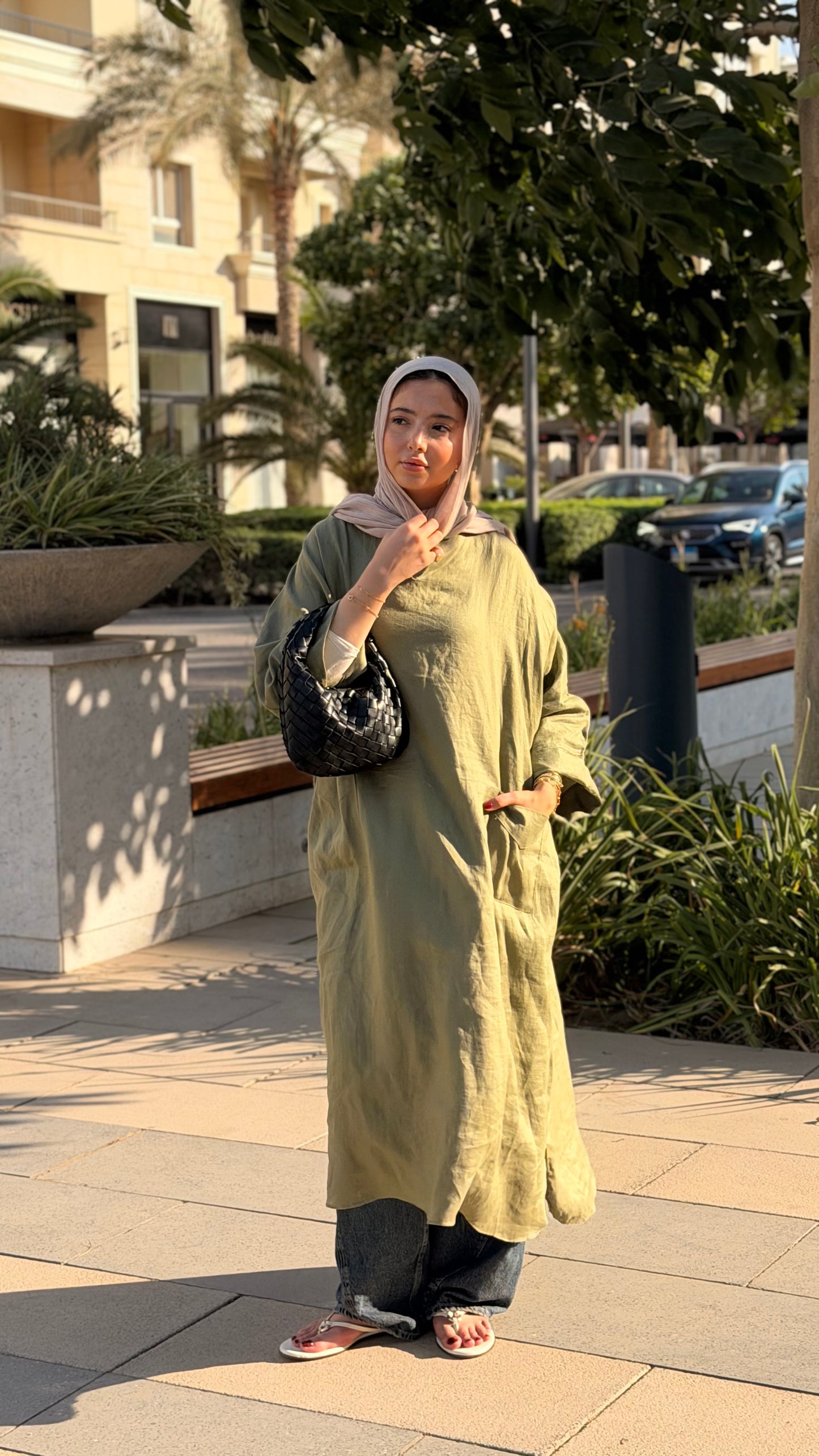 Pure linen dress _Olive