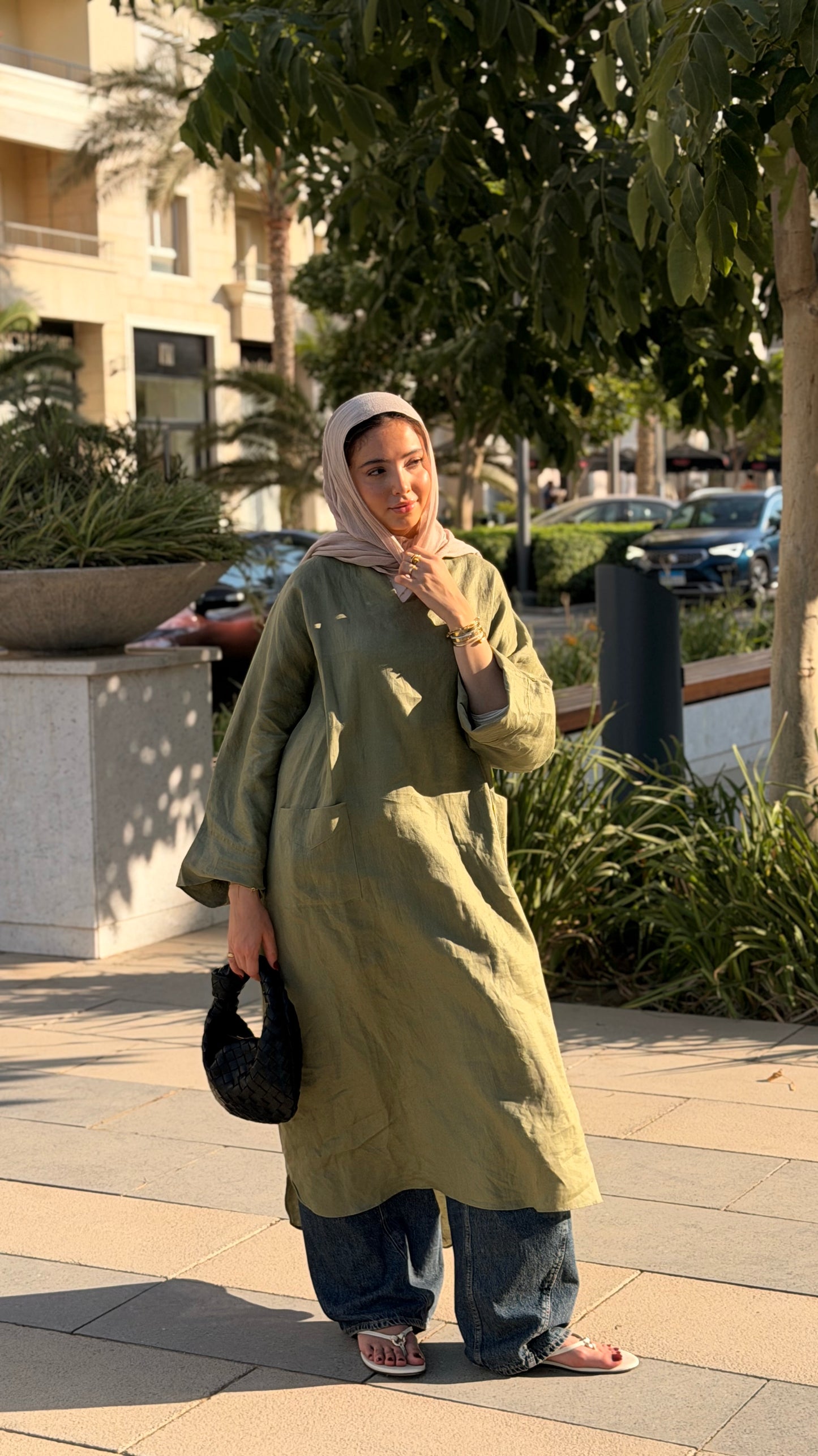 Pure linen dress _Olive