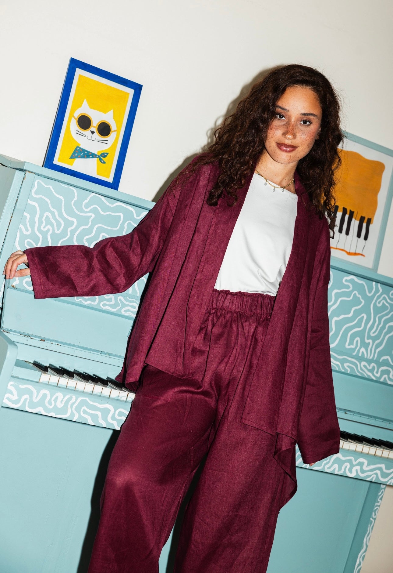 Linen open Set_Burgundy