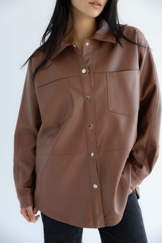 Bold Leather Shirt_Camel