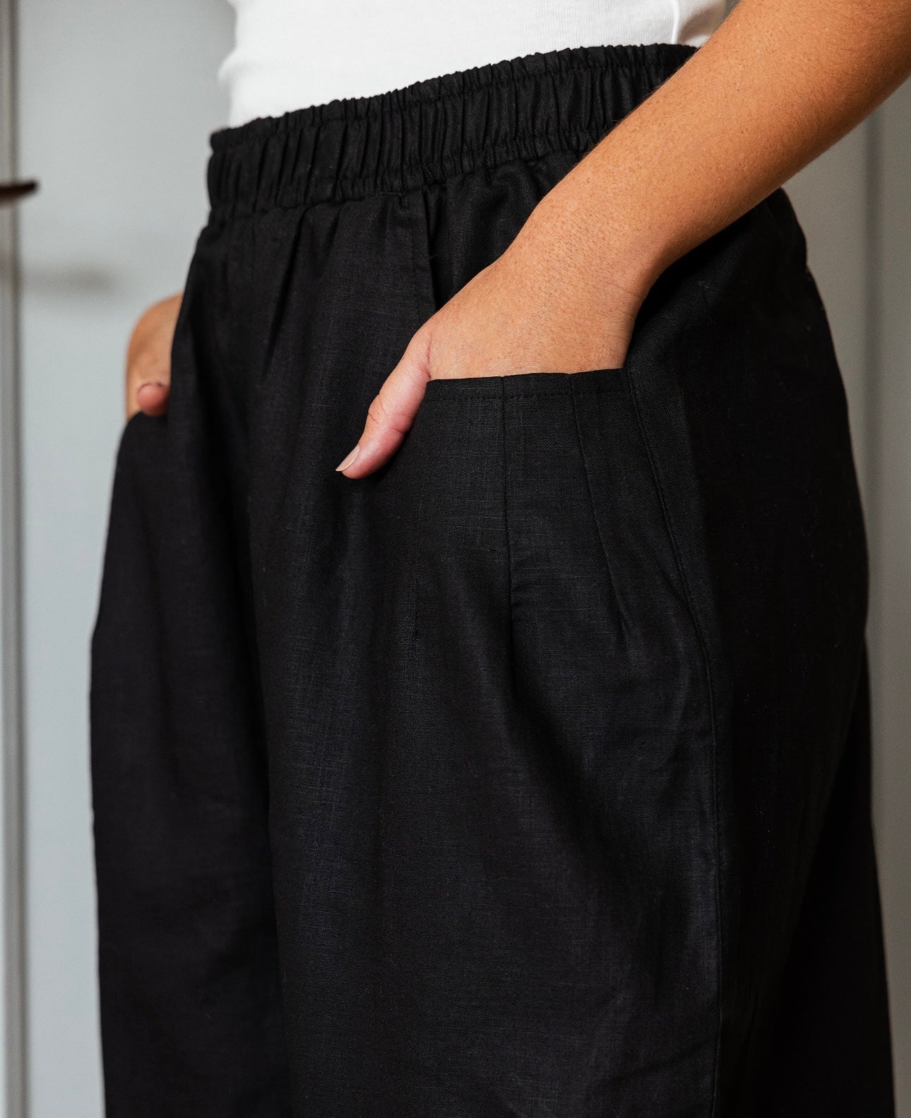 Balloon linen pants _Black