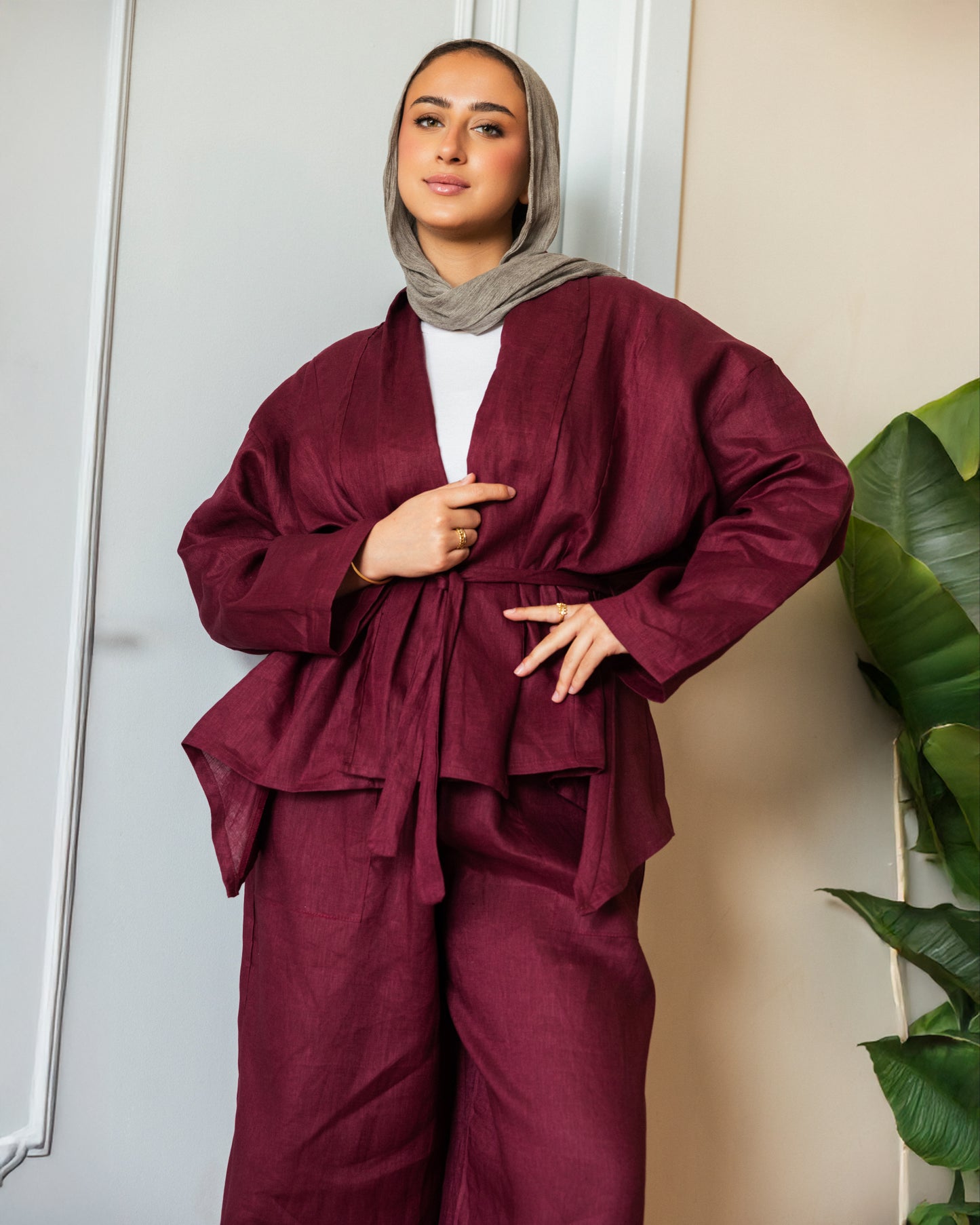 Linen open Set_Burgundy