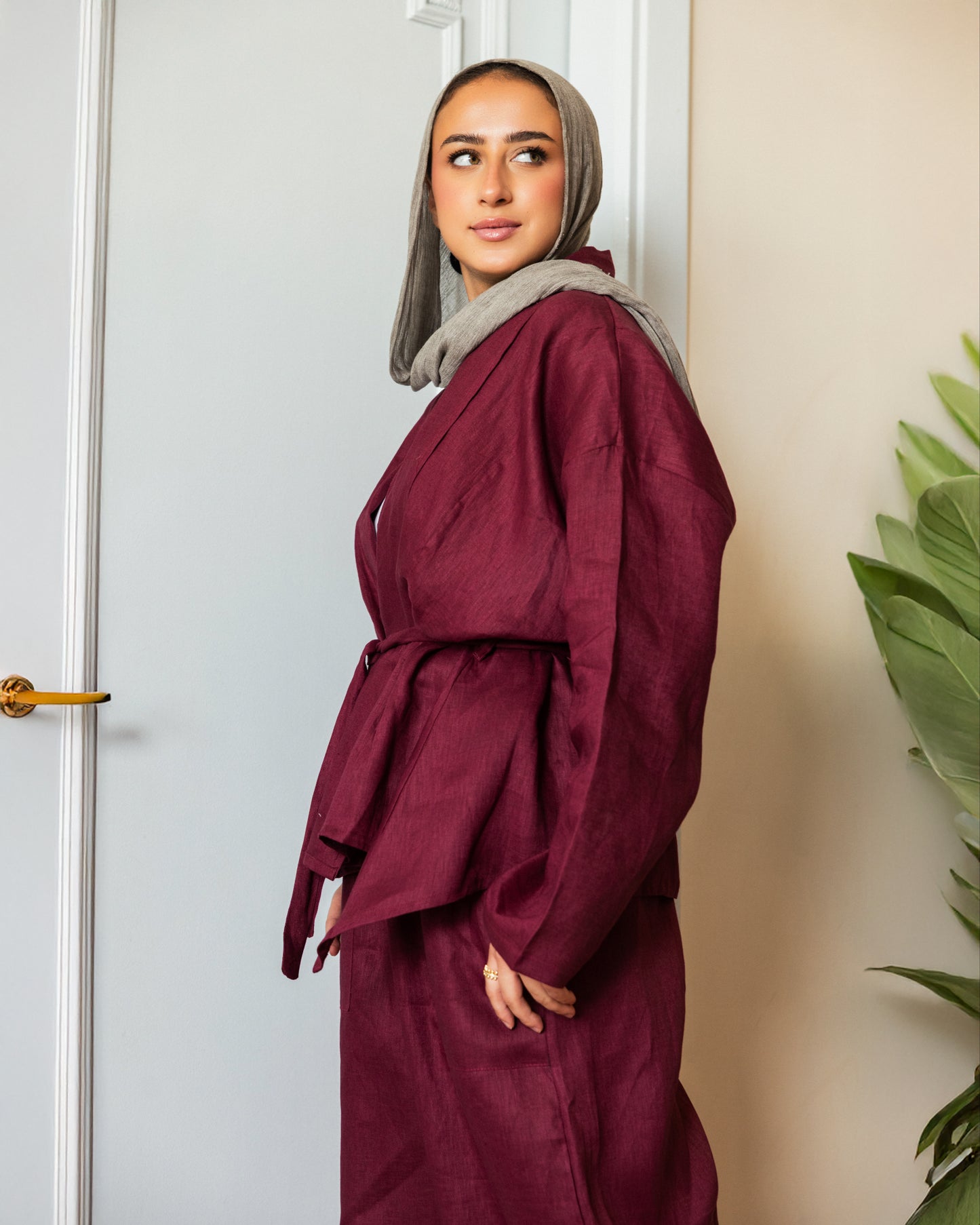 Linen open Set_Burgundy
