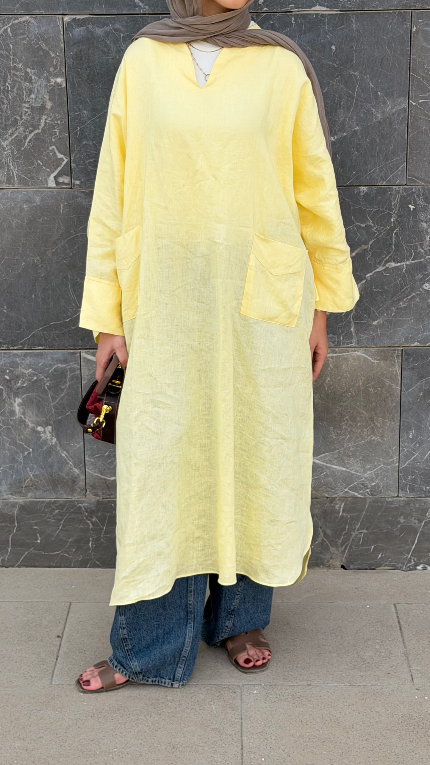 Pure linen dress_butter yellow