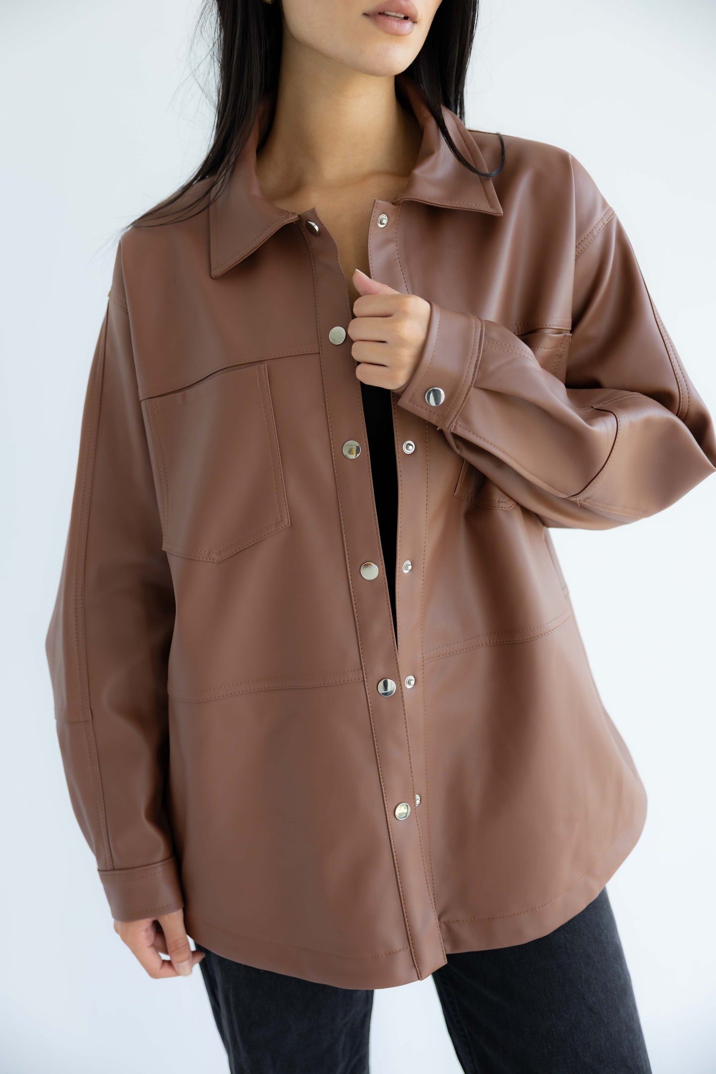 Bold Leather Shirt_Camel