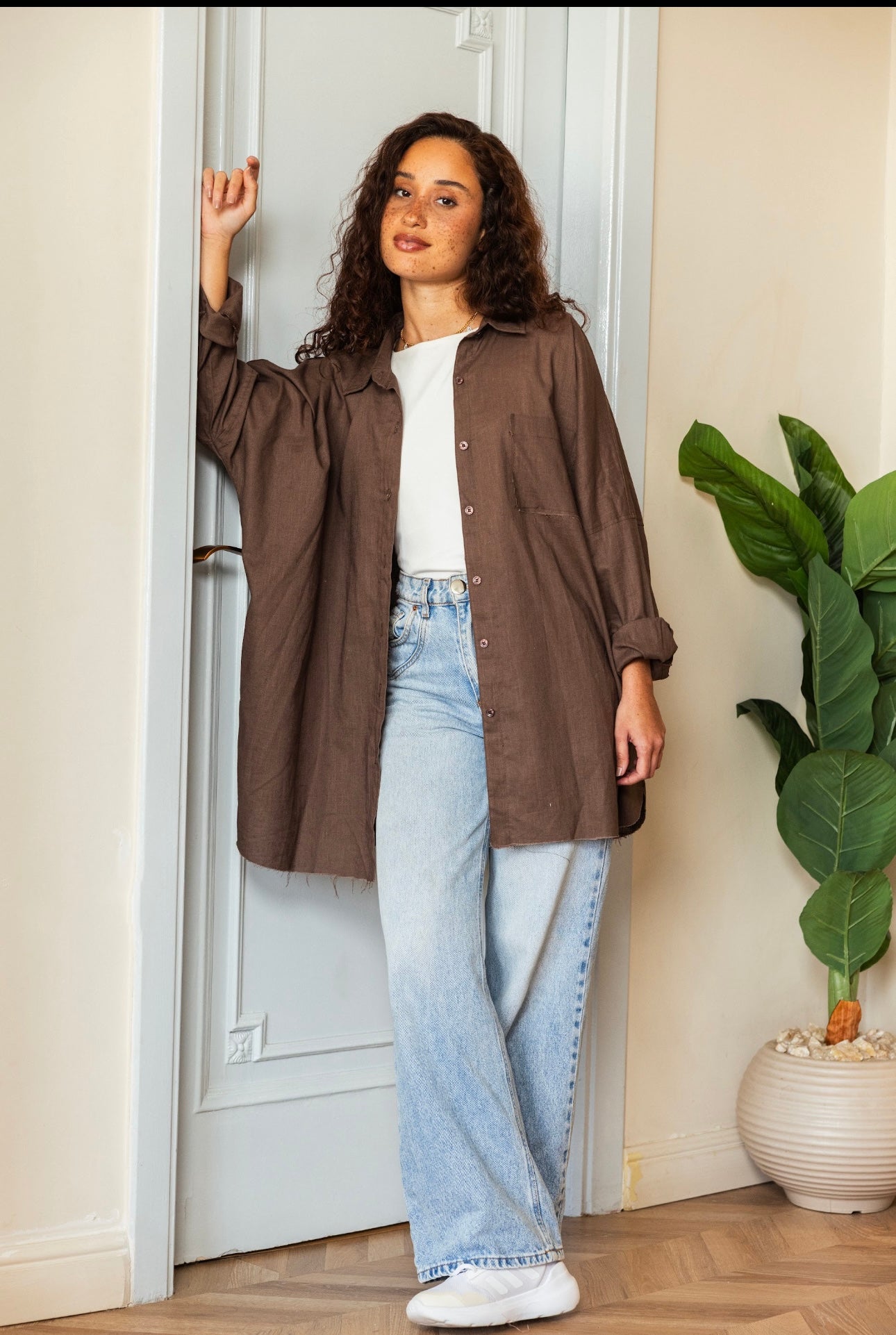 Oversized linen shirt_Brown