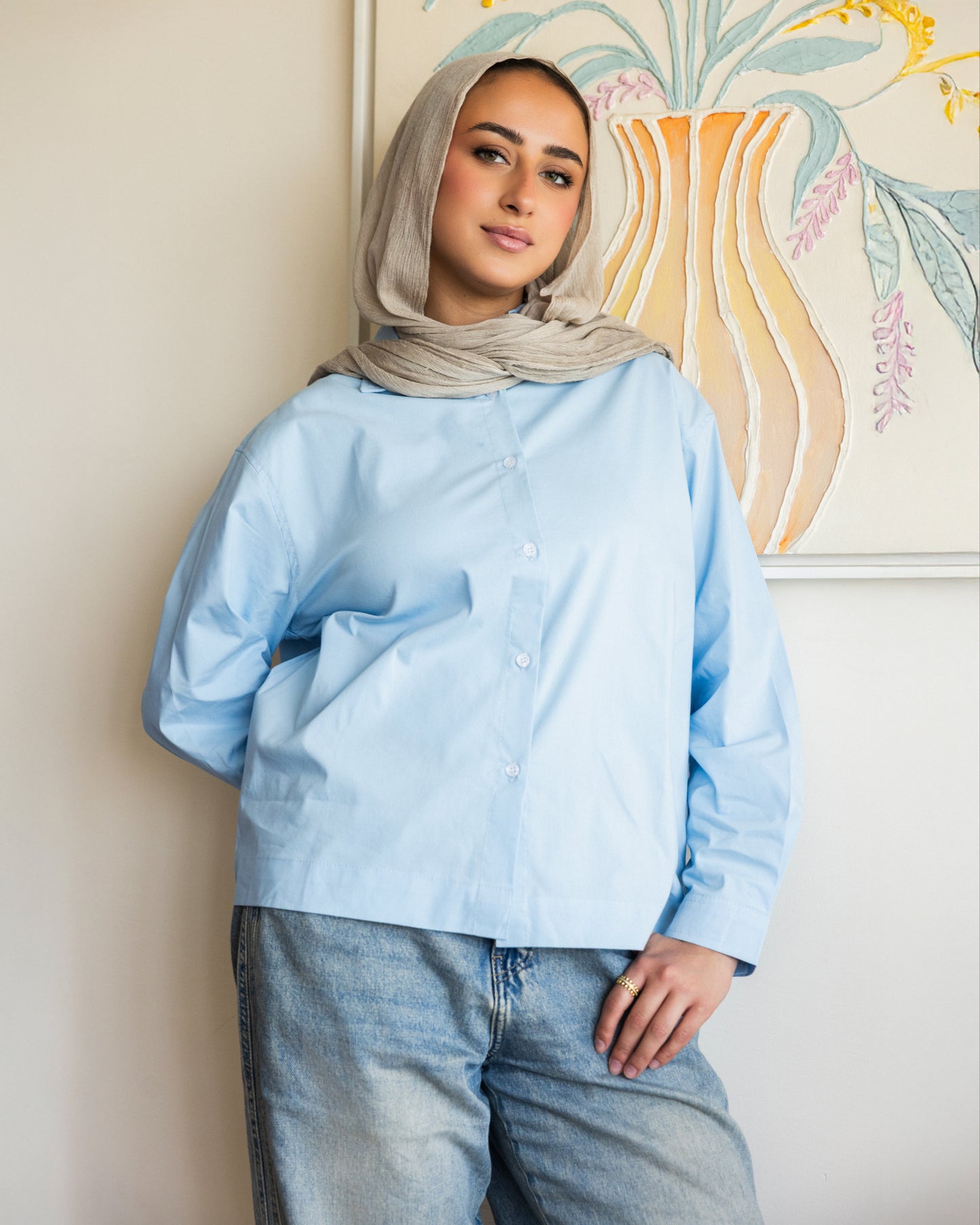 Cropped poplin shirt_baby blue