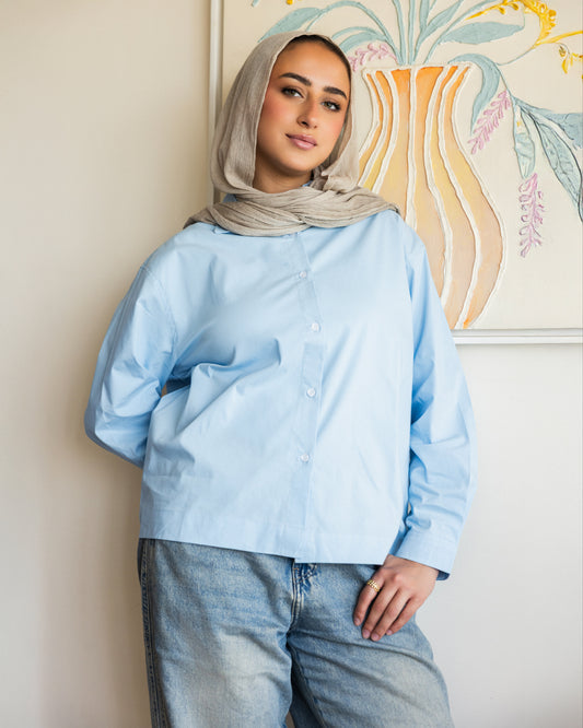 Cropped poplin shirt_baby blue