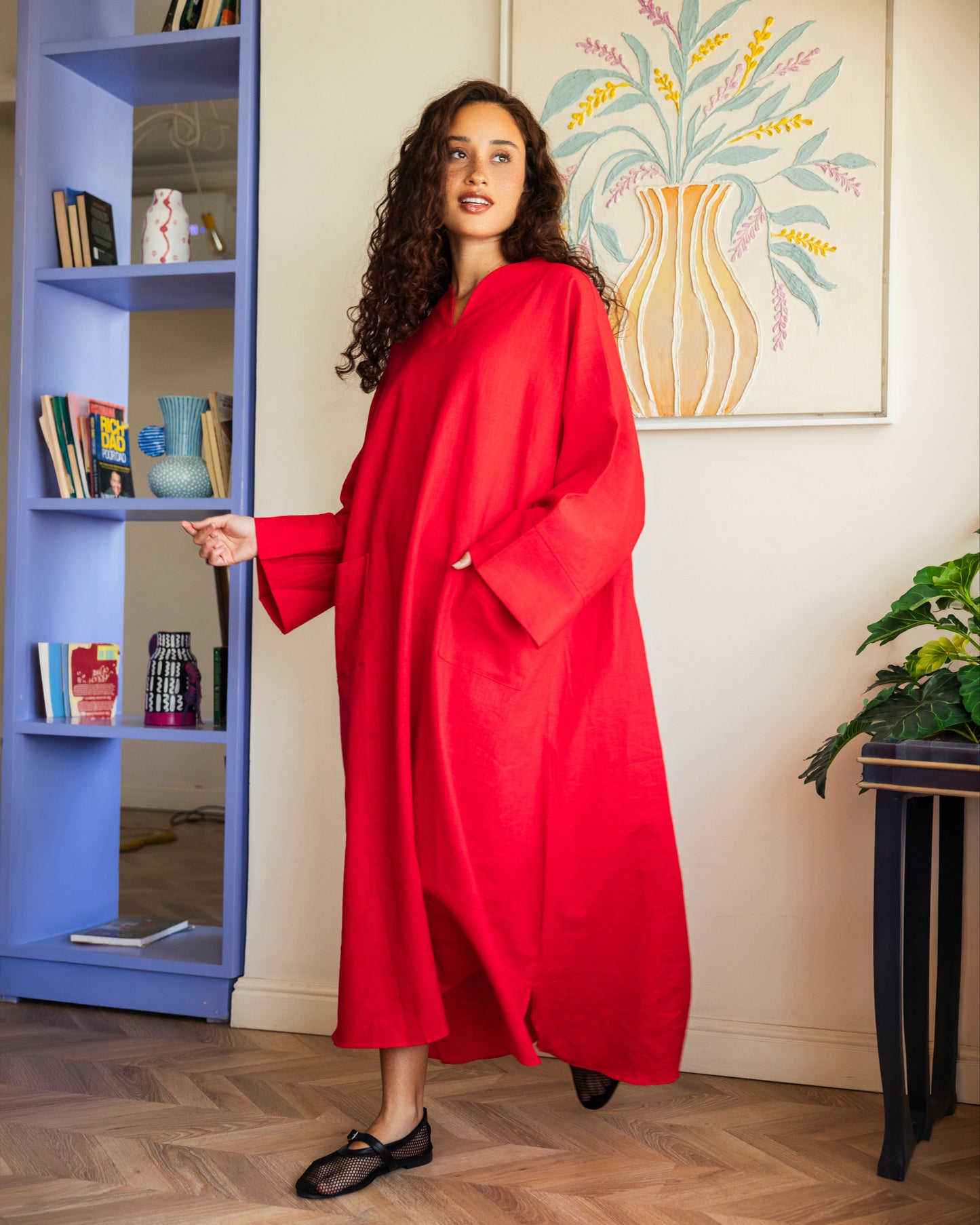pure linen Dress_Red