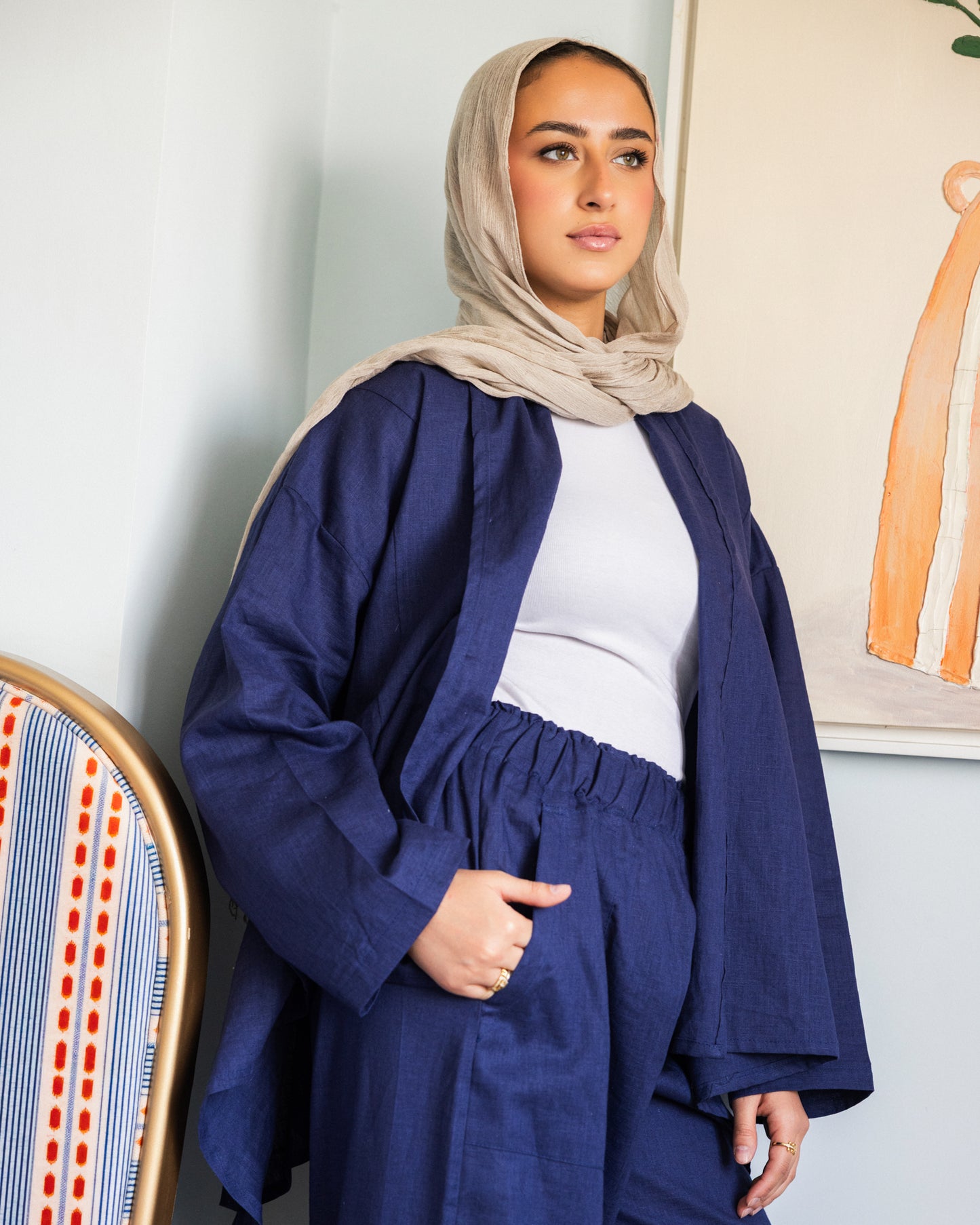 Linen open Set_Navy Blue