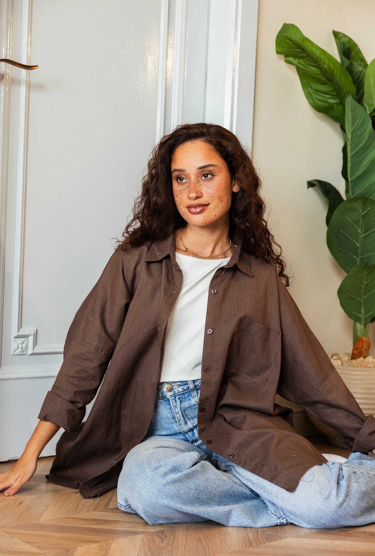 Oversized linen shirt_Brown