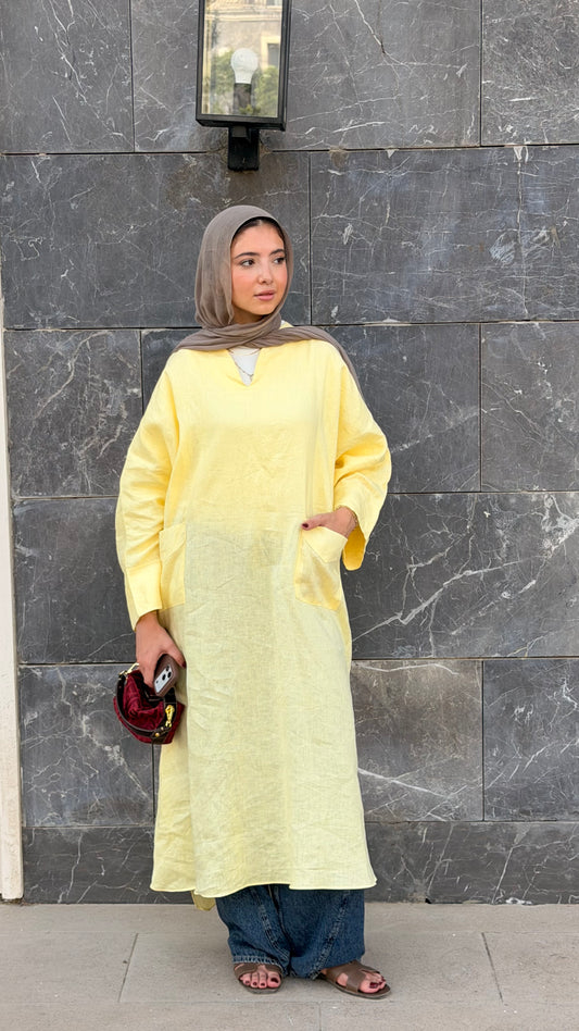 Pure linen dress_butter yellow