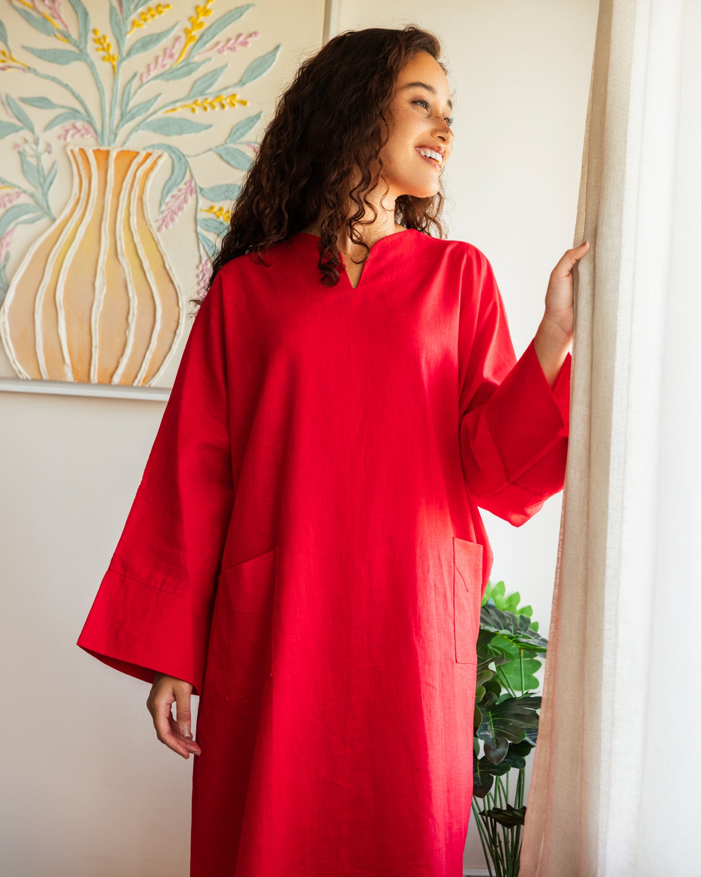 pure linen Dress_Red