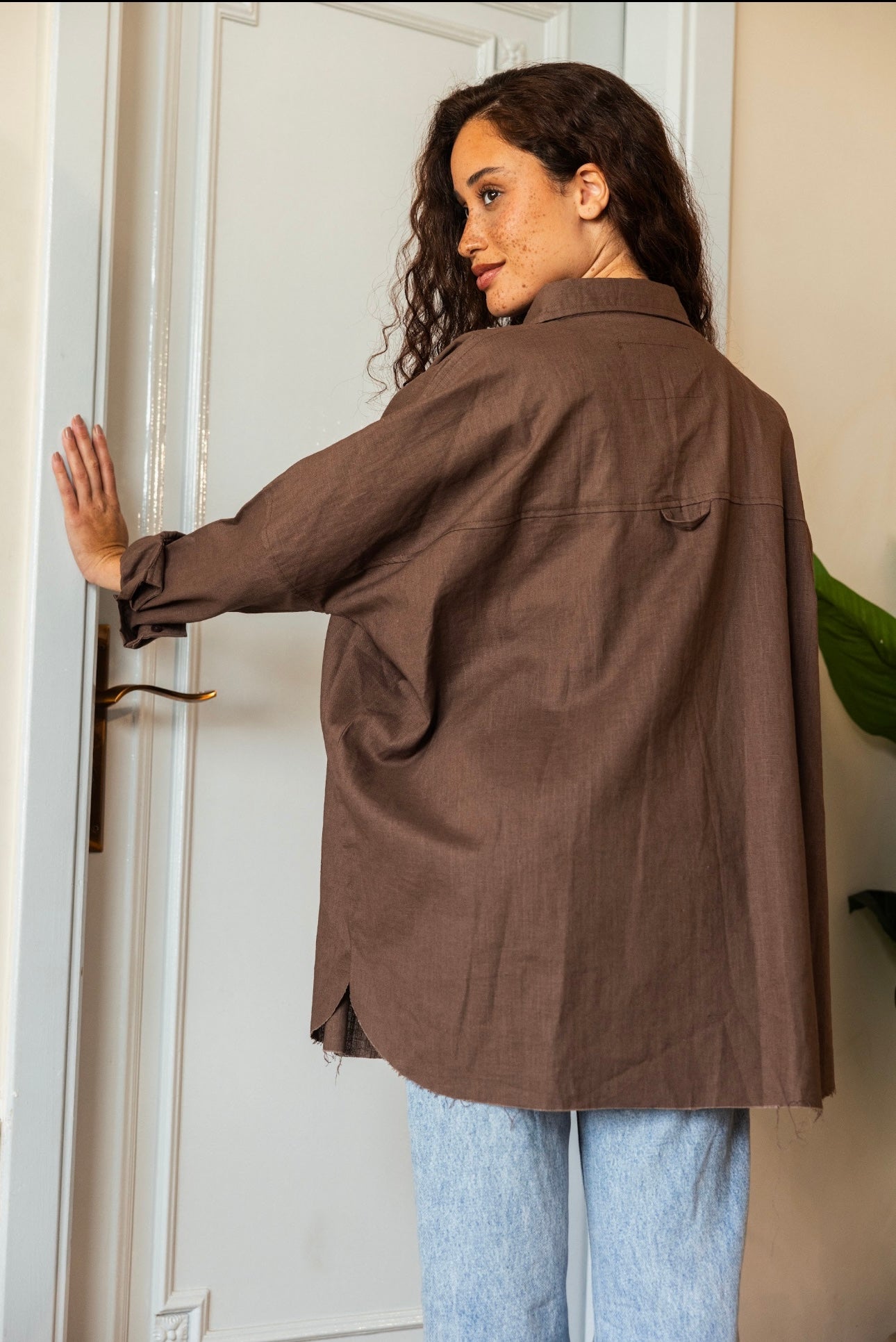 Oversized linen shirt_Brown
