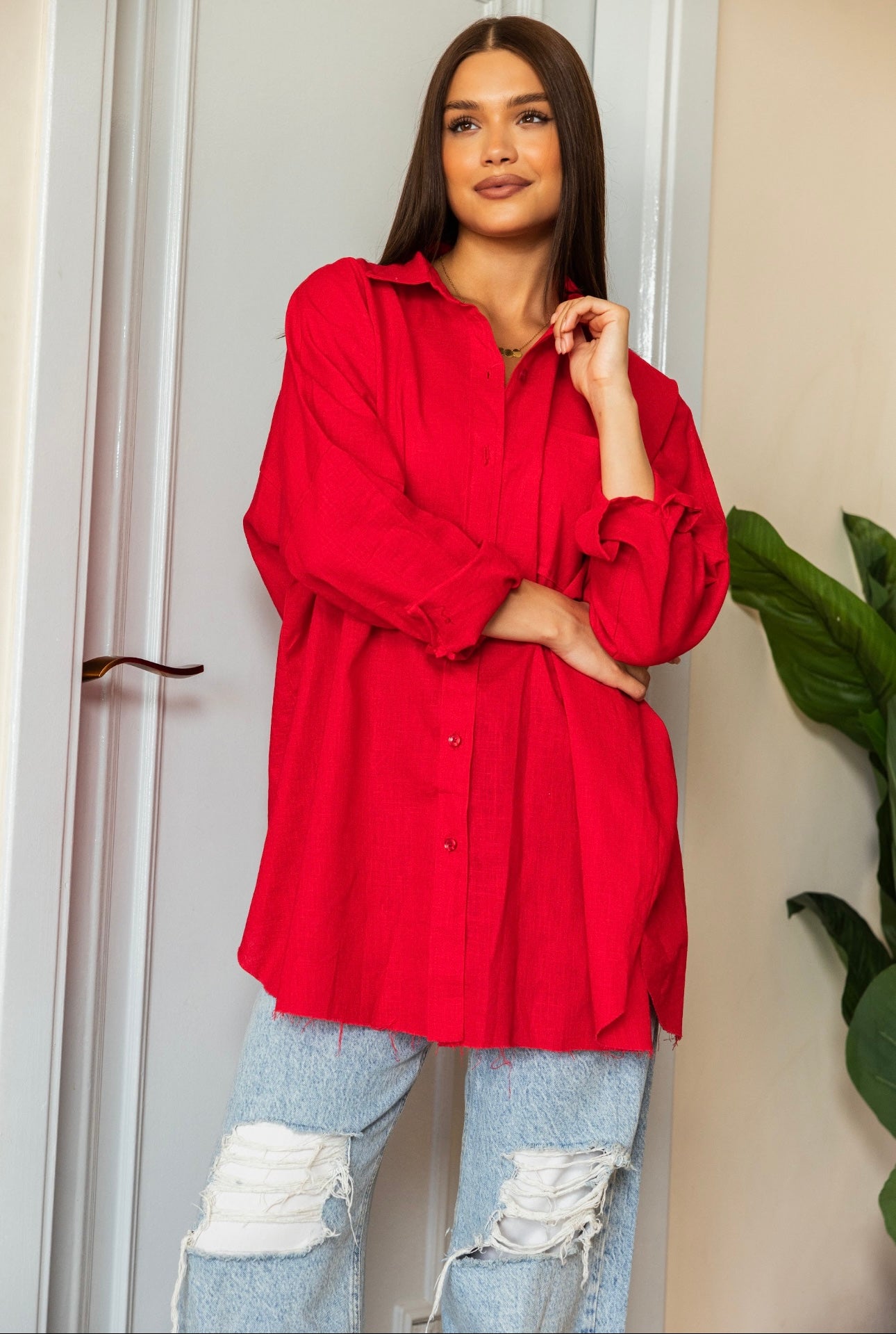 oversized linen shirt _Red